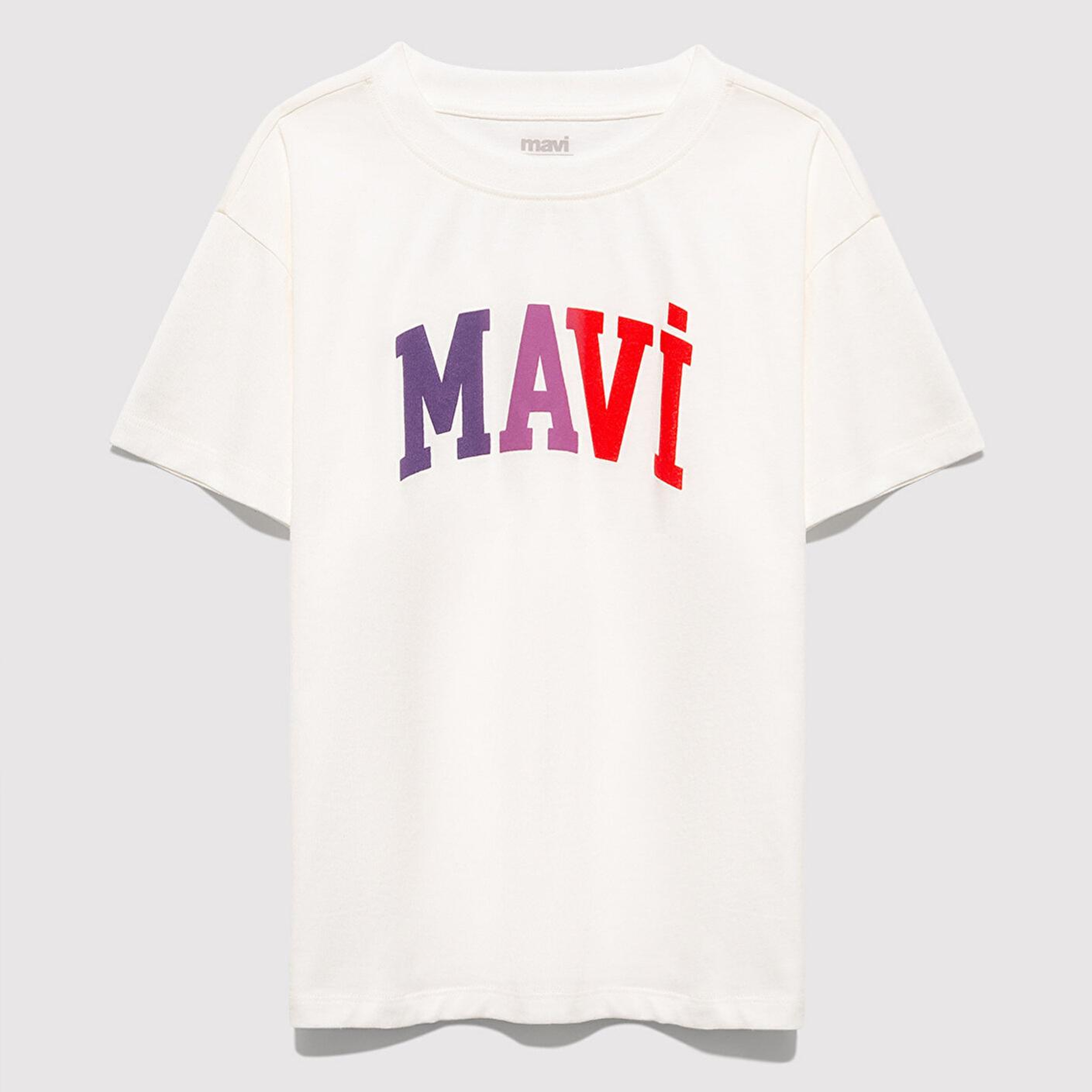 Mavi Mavi Logo Baskılı Ekru Tişört Loose Fit / Bol Rahat Kesim 7610425-70057