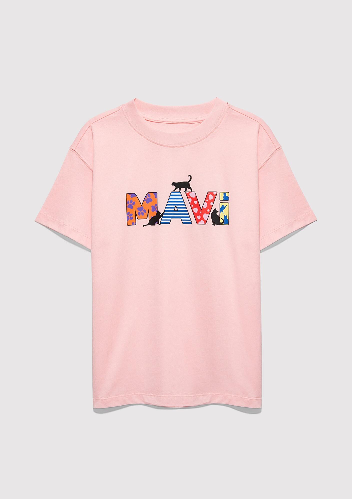 Mavi Mavi Logo Baskılı Pembe Tişört Loose Fit / Bol Rahat Kesim 7610426-71007