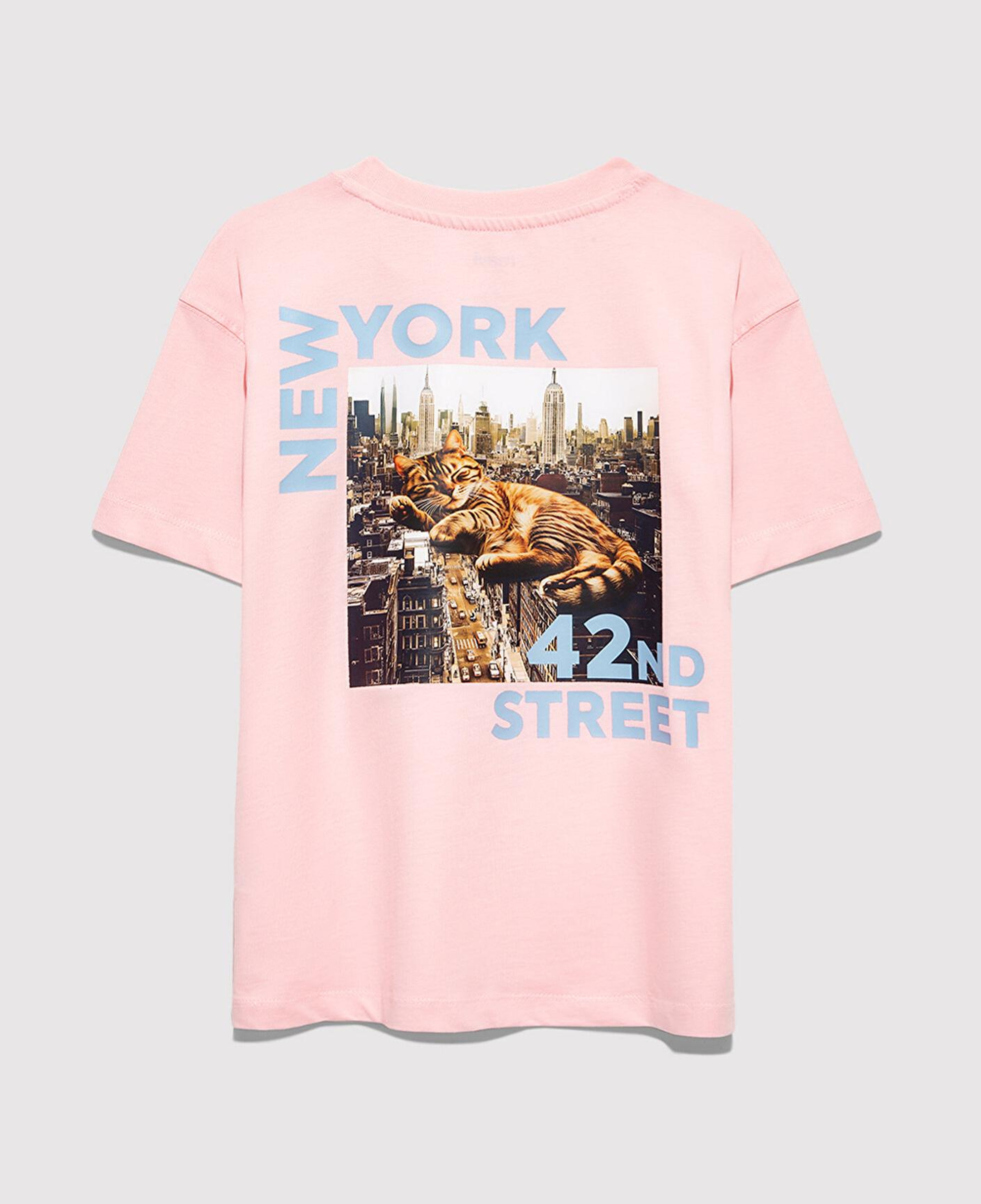 Mavi Kedi Baskılı Pembe Tişört Loose Fit / Bol Rahat Kesim 7610402-71007