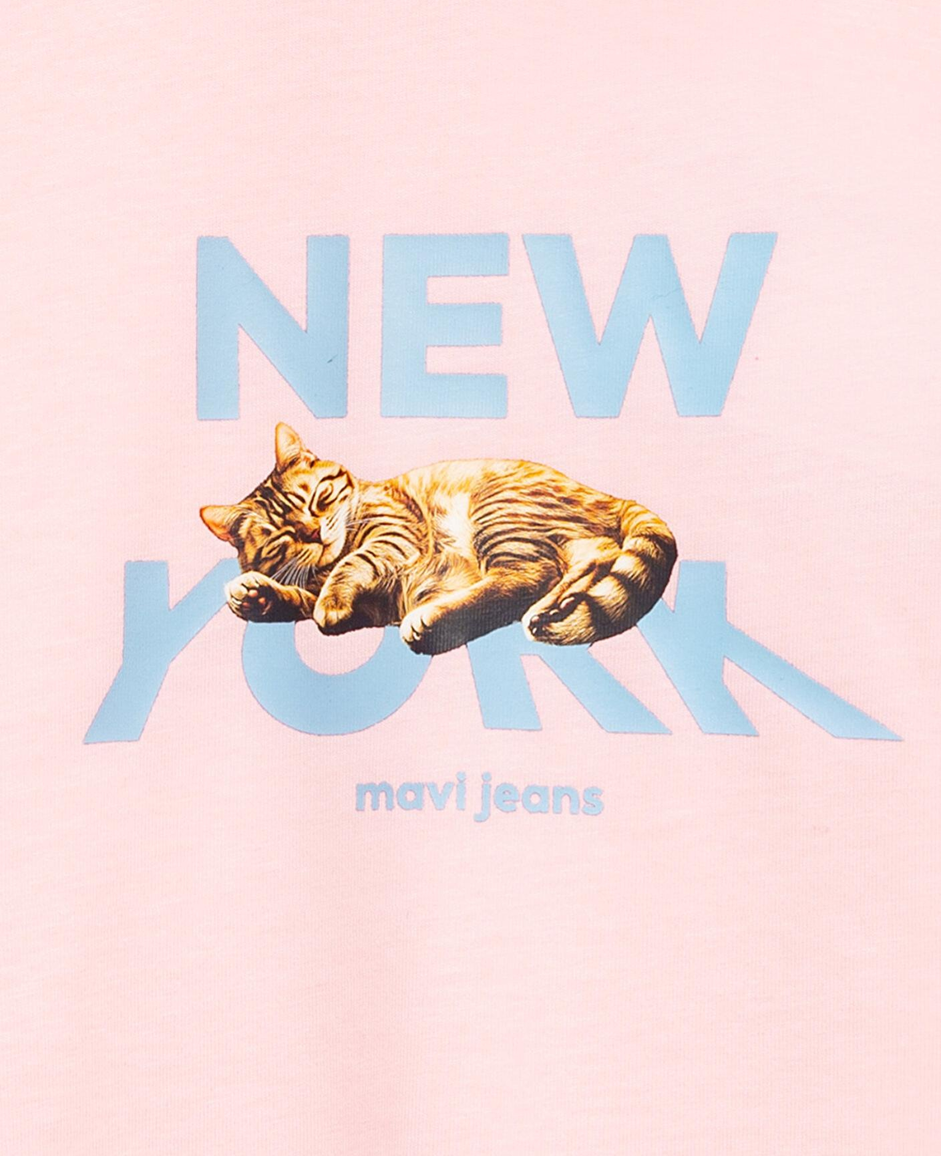 Mavi Kedi Baskılı Pembe Tişört Loose Fit / Bol Rahat Kesim 7610402-71007