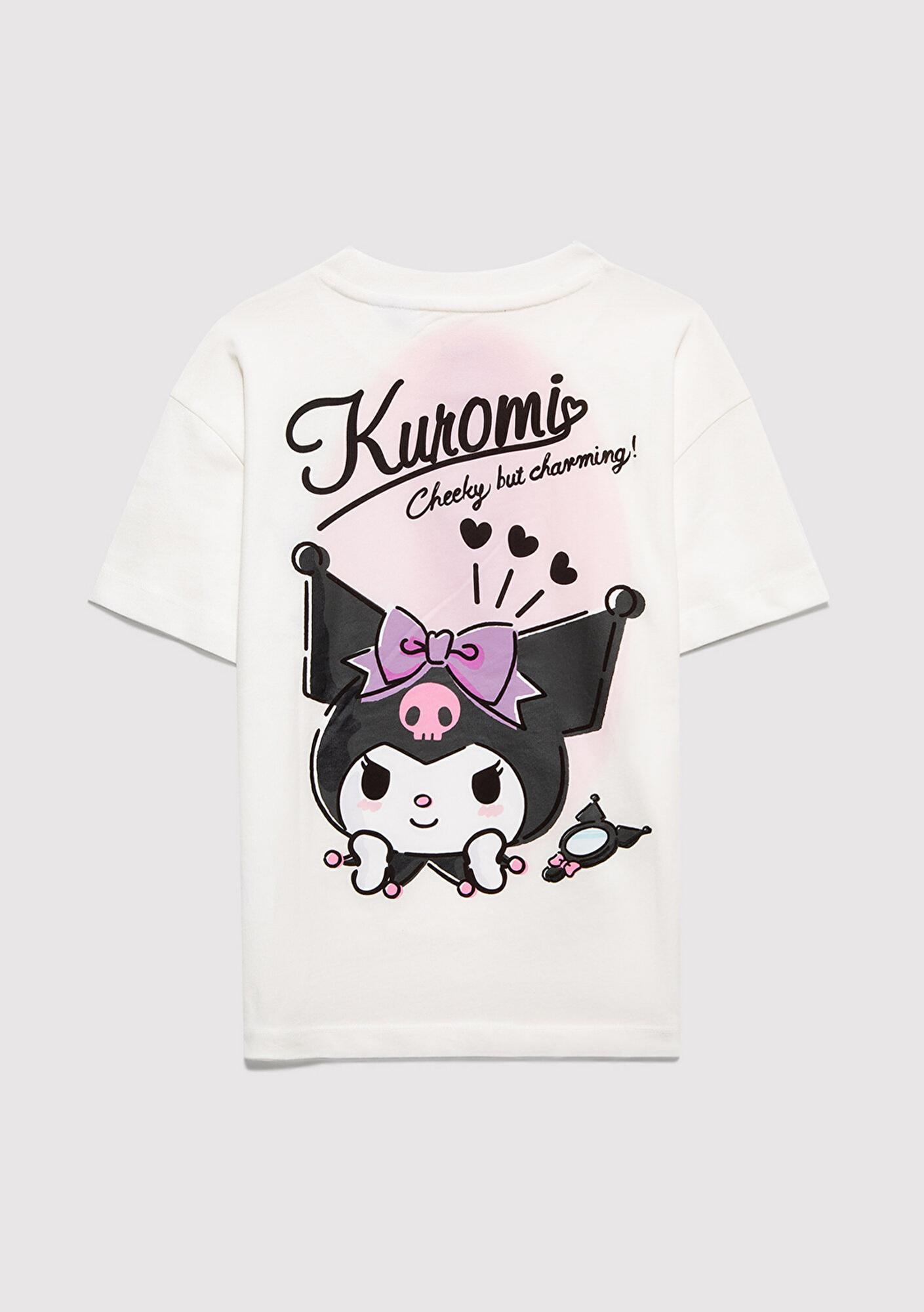 Mavi Kuromi Baskılı Ekru Tişört Loose Fit / Bol Rahat Kesim 7610413-70057