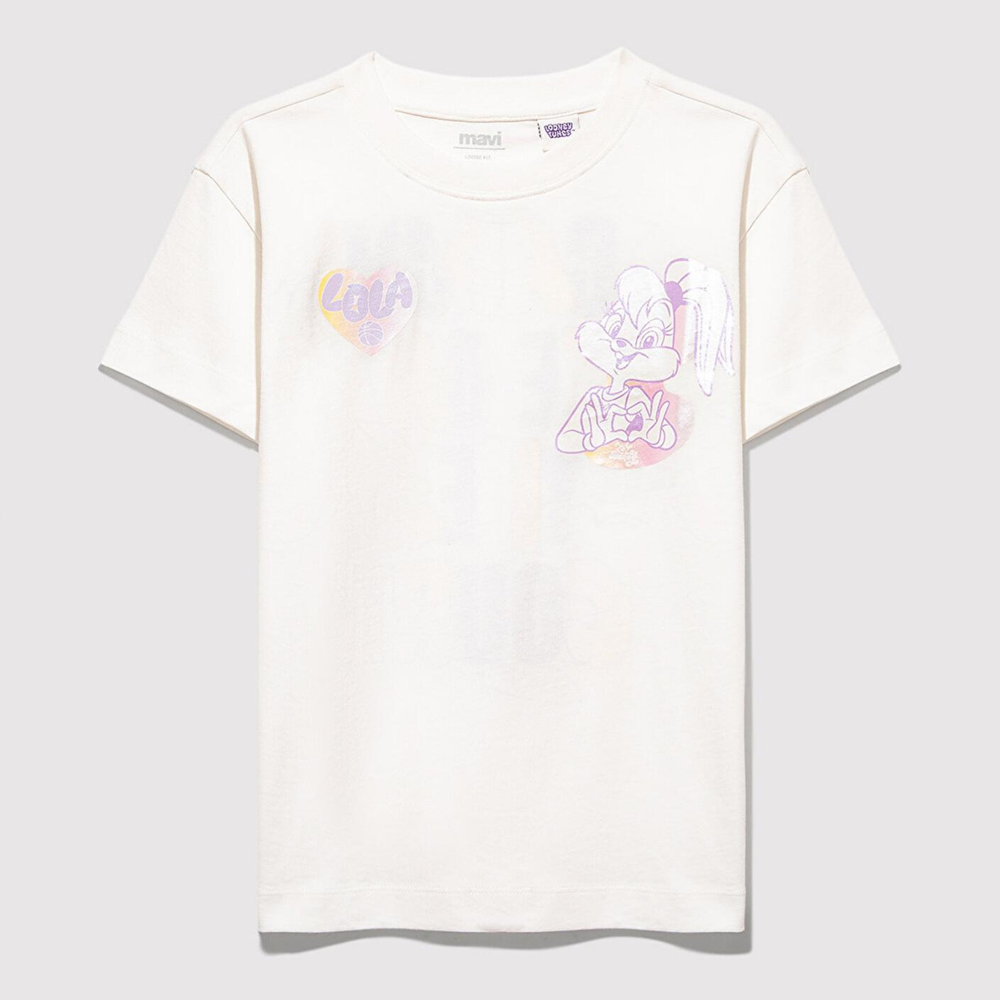 Mavi Lola Bunny Baskılı Ekru Tişört Loose Fit / Bol Rahat Kesim 7610417-70057