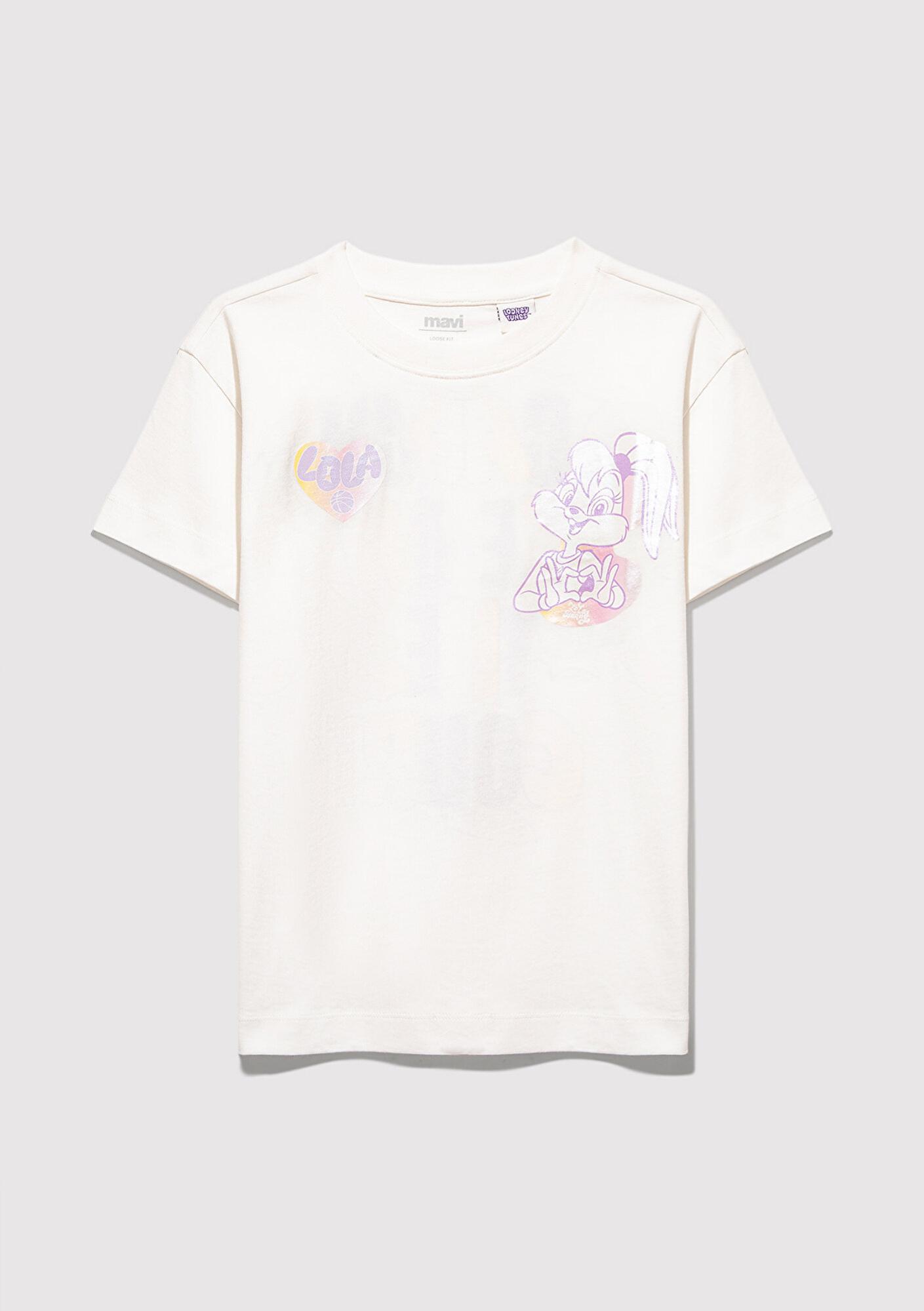 Mavi Lola Bunny Baskılı Ekru Tişört Loose Fit / Bol Rahat Kesim 7610417-70057