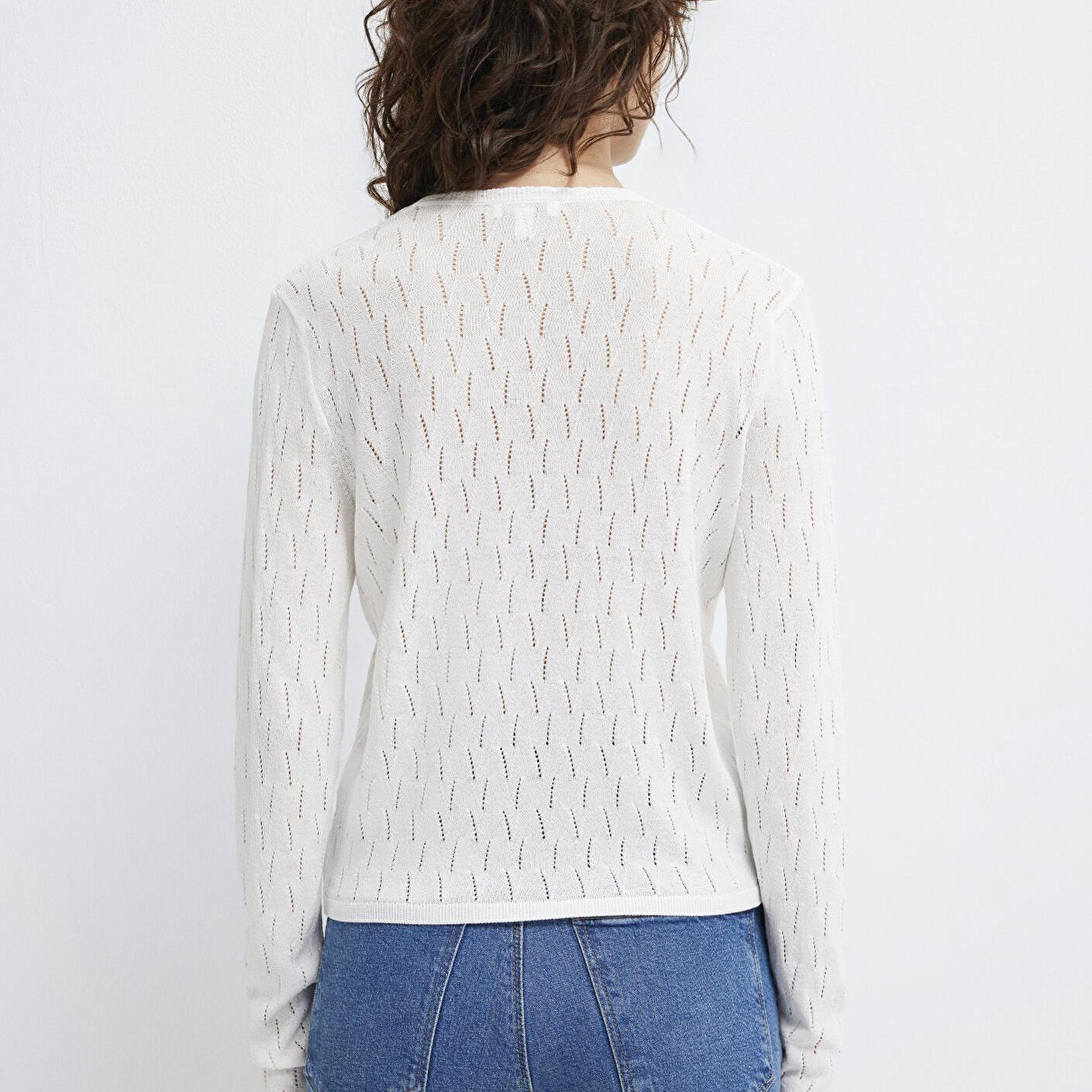 Mavi Örgü Detaylı Ekru Hırka Slim Fit / Dar Kesim 1710845-70057