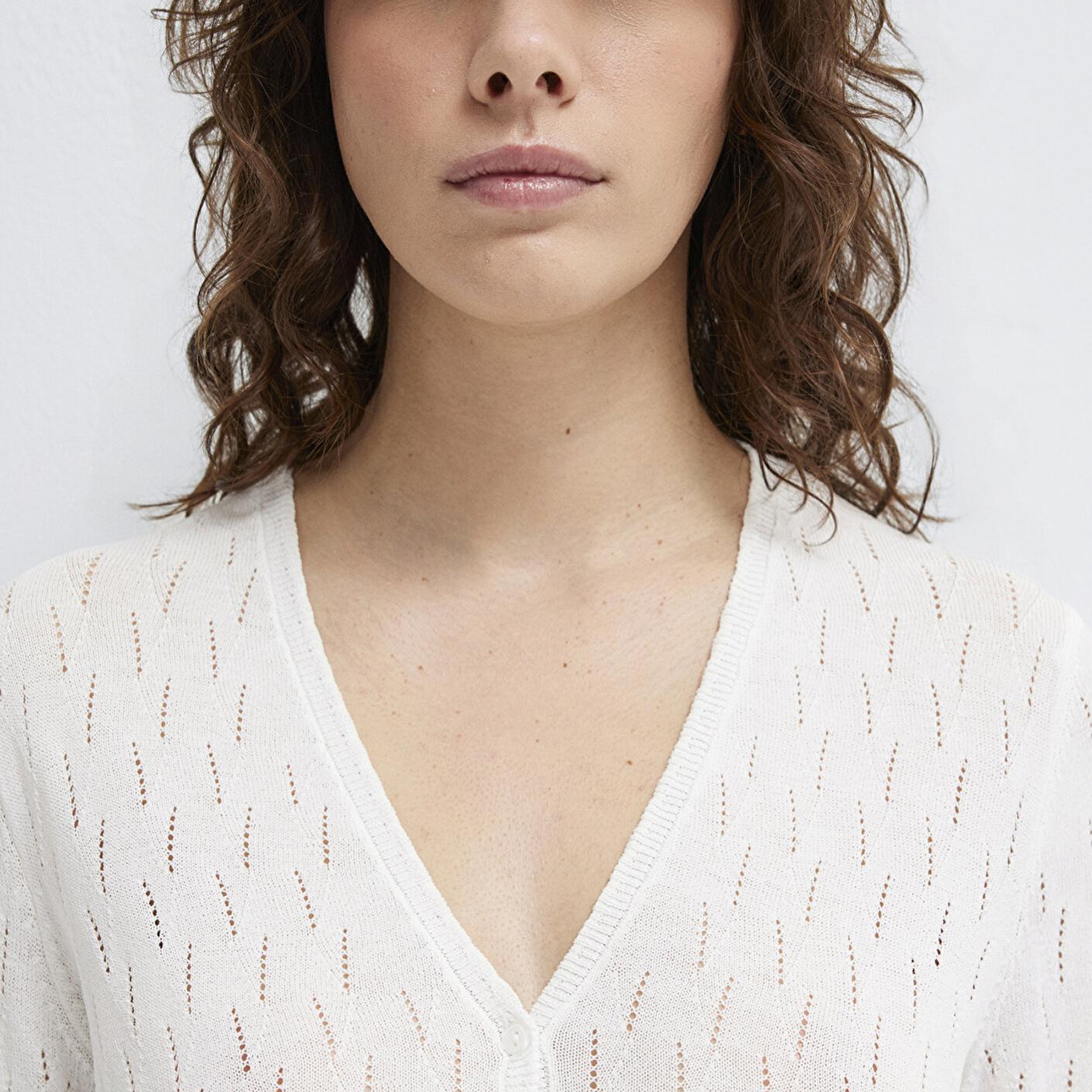 Mavi Örgü Detaylı Ekru Hırka Slim Fit / Dar Kesim 1710845-70057