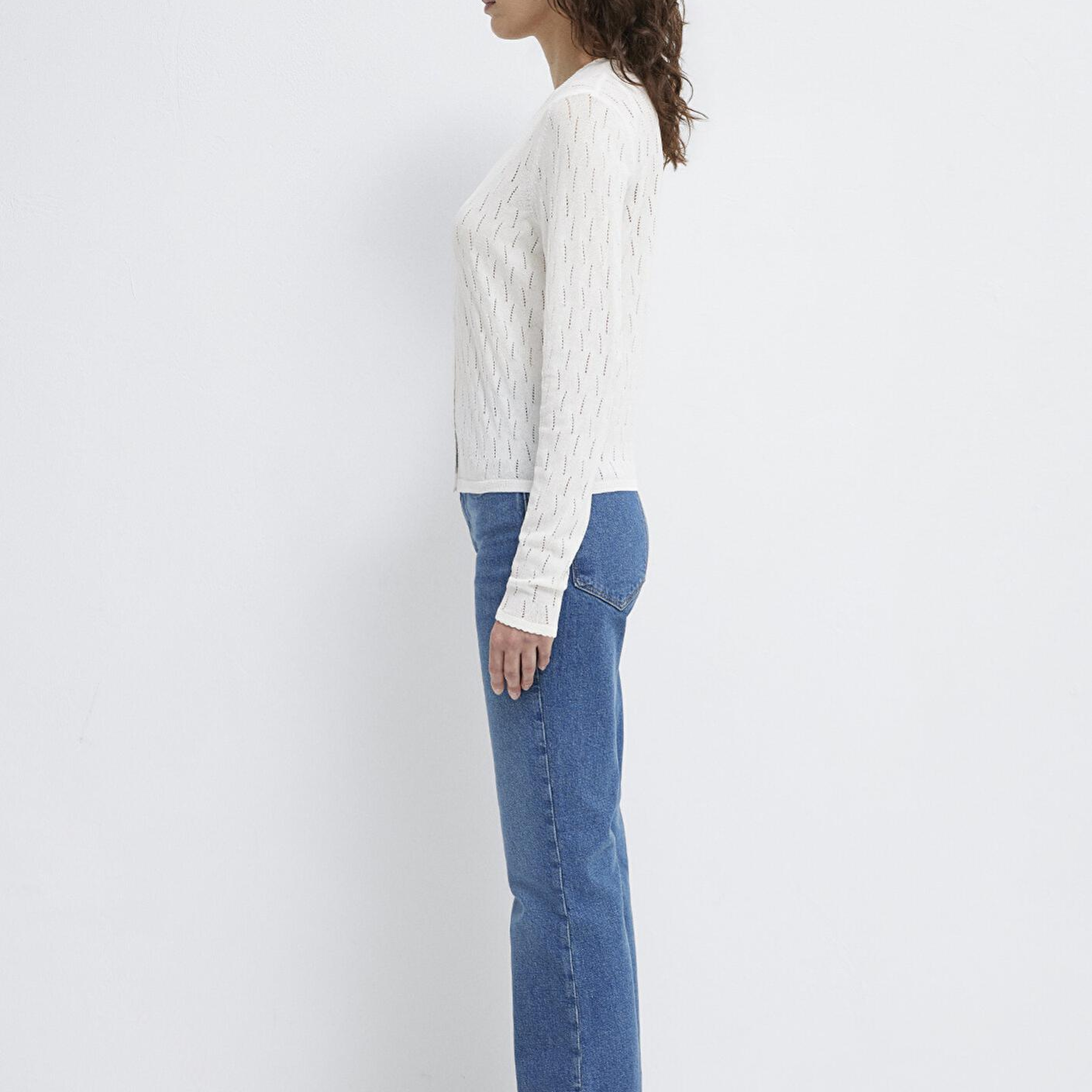 Mavi Örgü Detaylı Ekru Hırka Slim Fit / Dar Kesim 1710845-70057