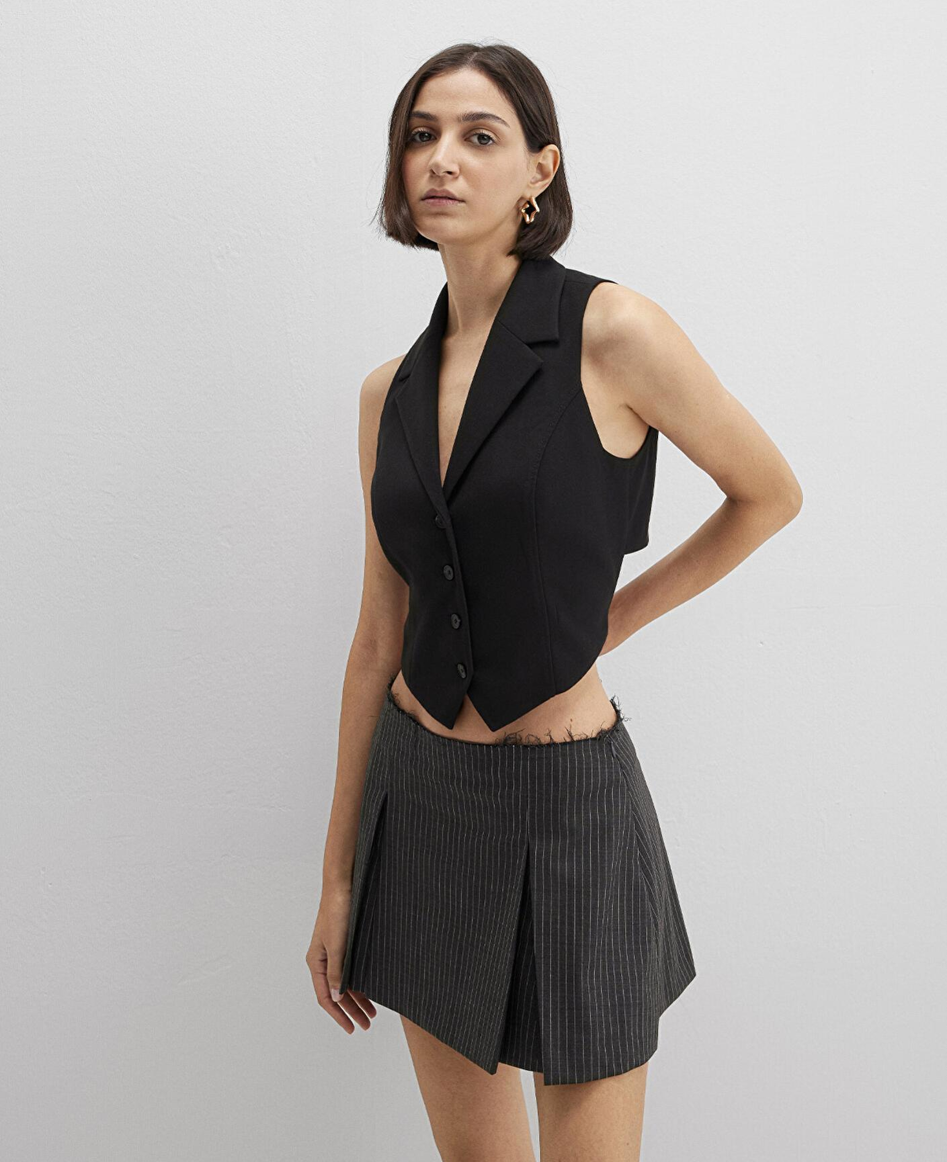 Mavi Yün Karışımlı Siyah Bluz 1211416-900