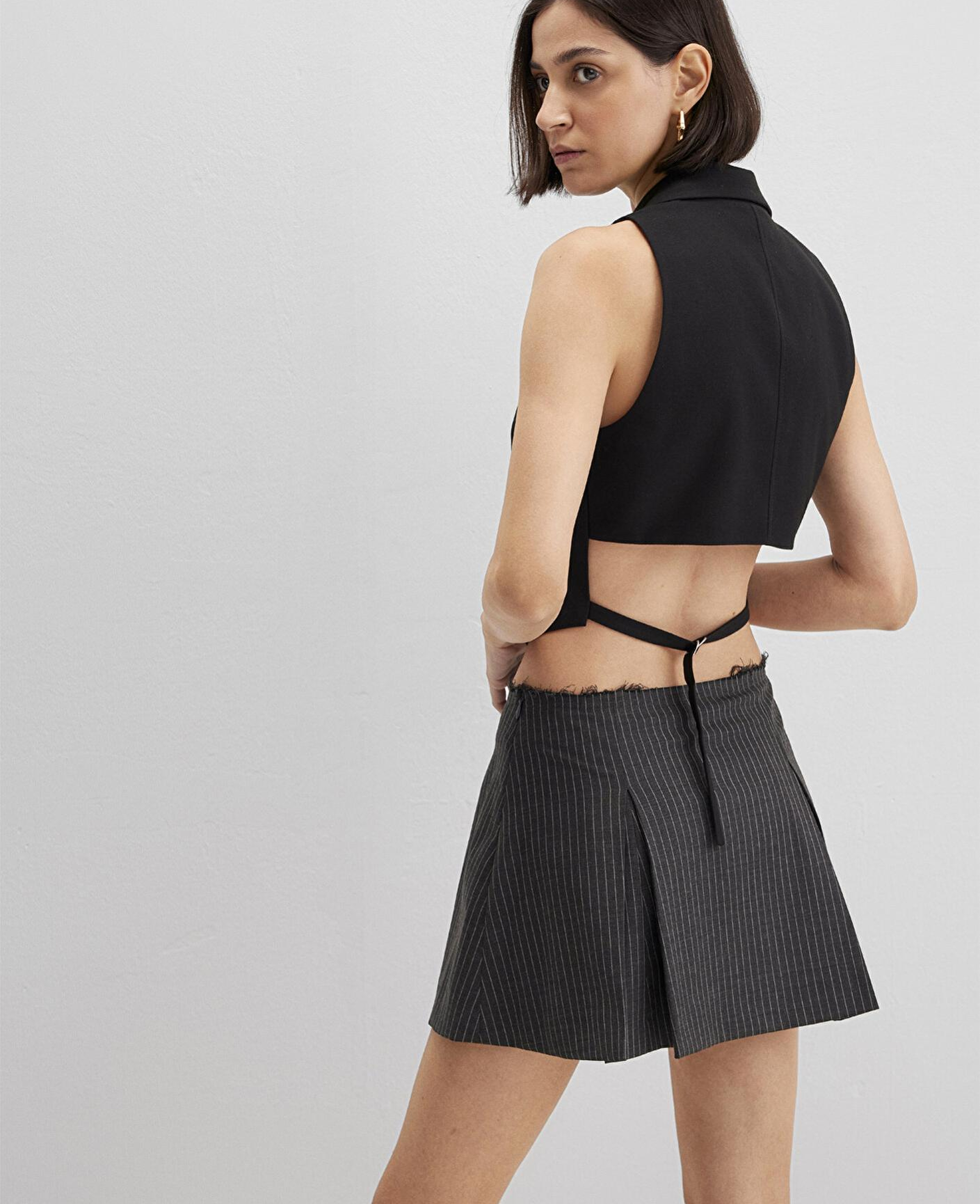 Mavi Yün Karışımlı Siyah Bluz 1211416-900