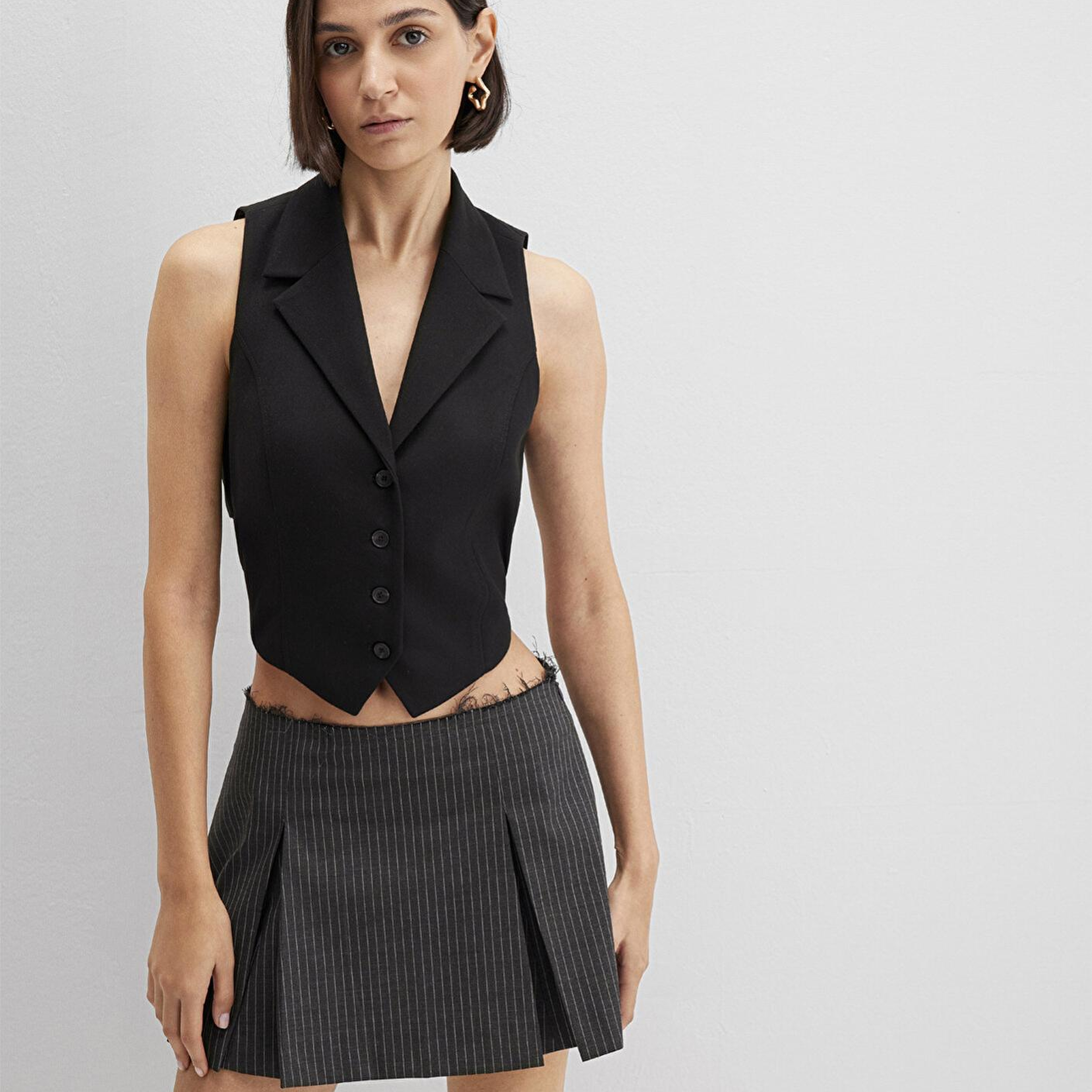 Mavi Yün Karışımlı Siyah Bluz 1211416-900