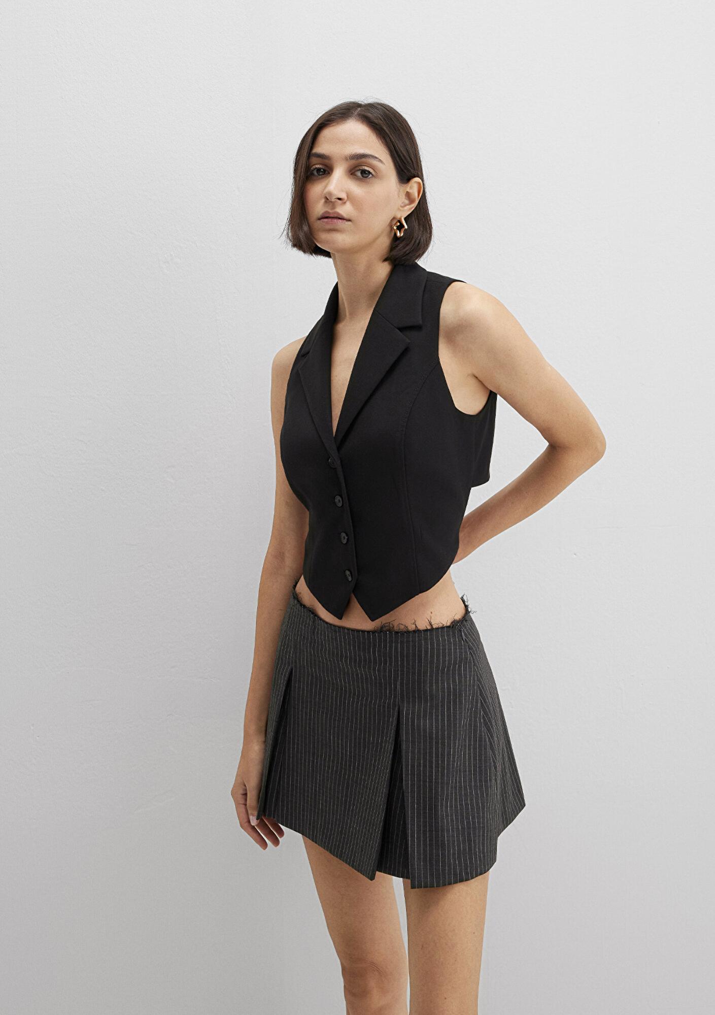 Mavi Yün Karışımlı Siyah Bluz 1211416-900