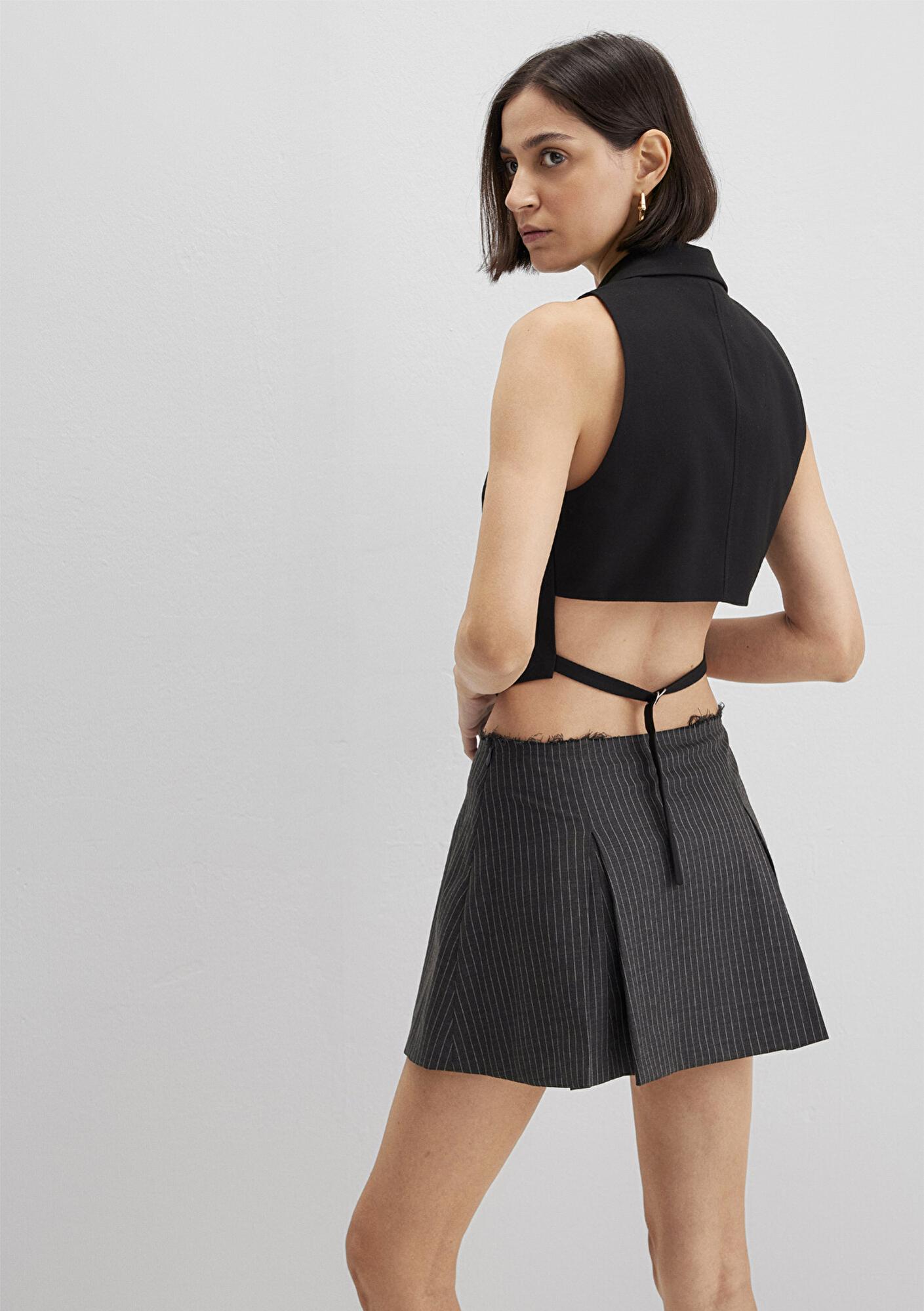 Mavi Yün Karışımlı Siyah Bluz 1211416-900