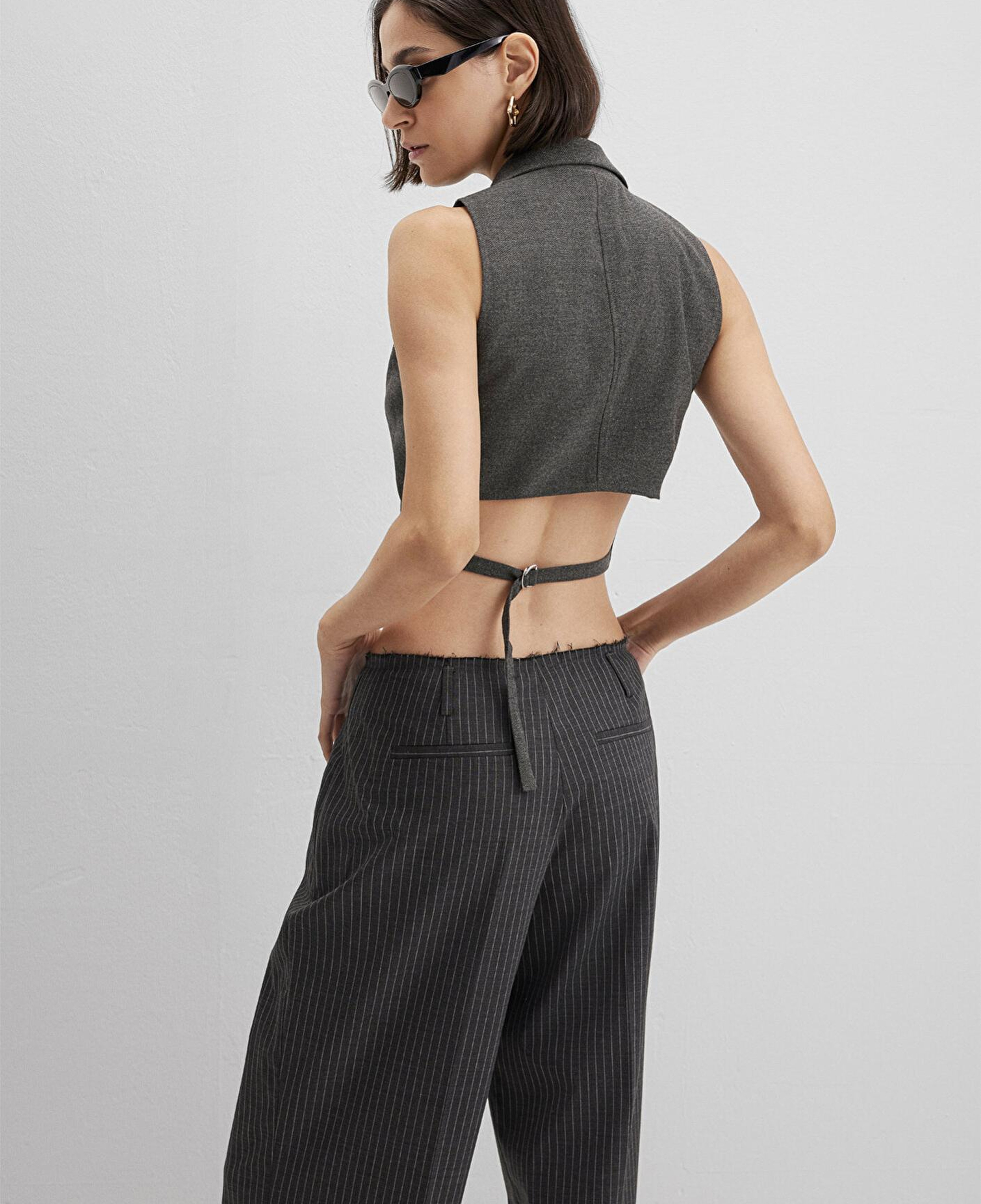 Mavi Yün Karışımlı Antrasit Bluz 1211416-80023