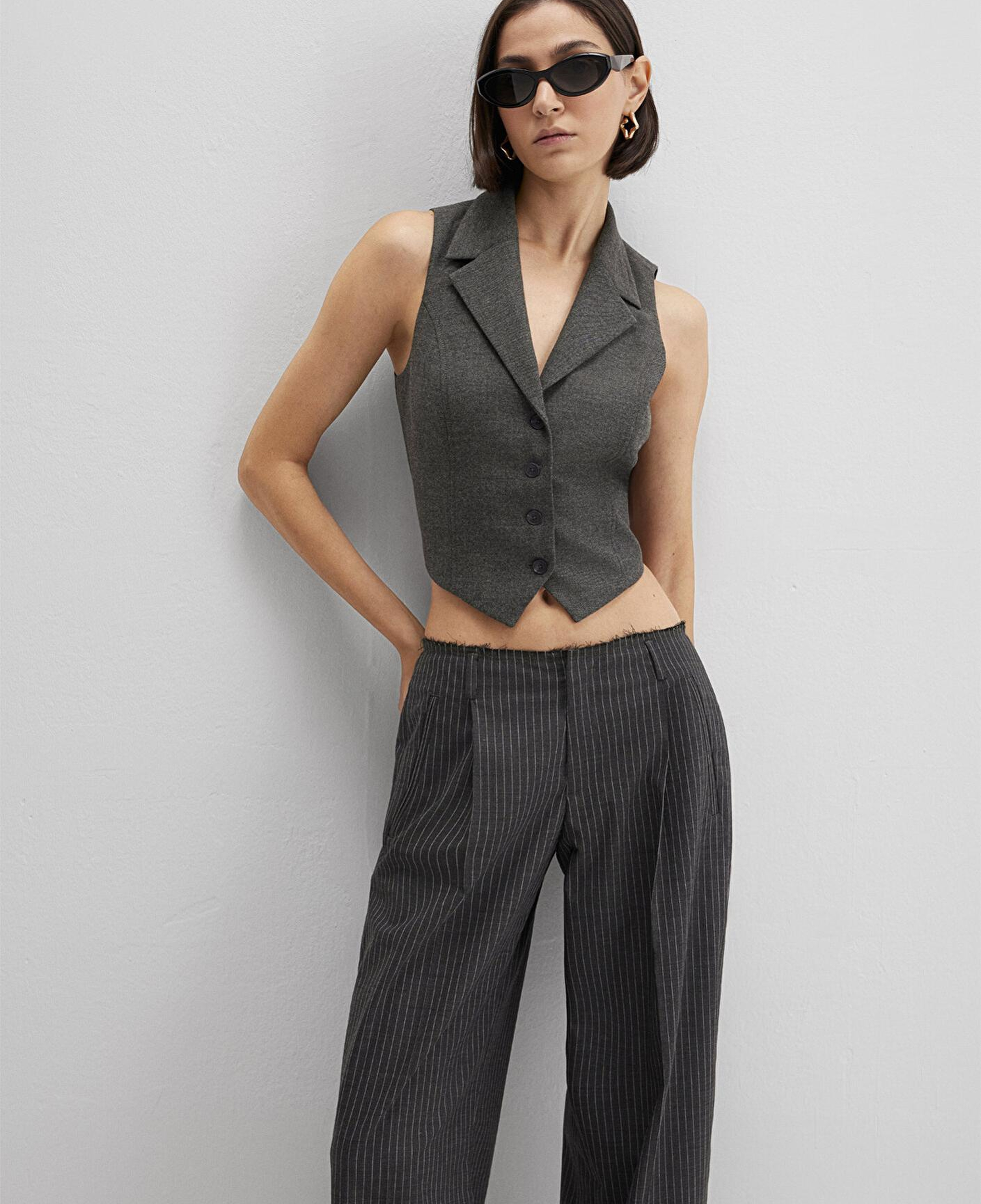 Mavi Yün Karışımlı Antrasit Bluz 1211416-80023