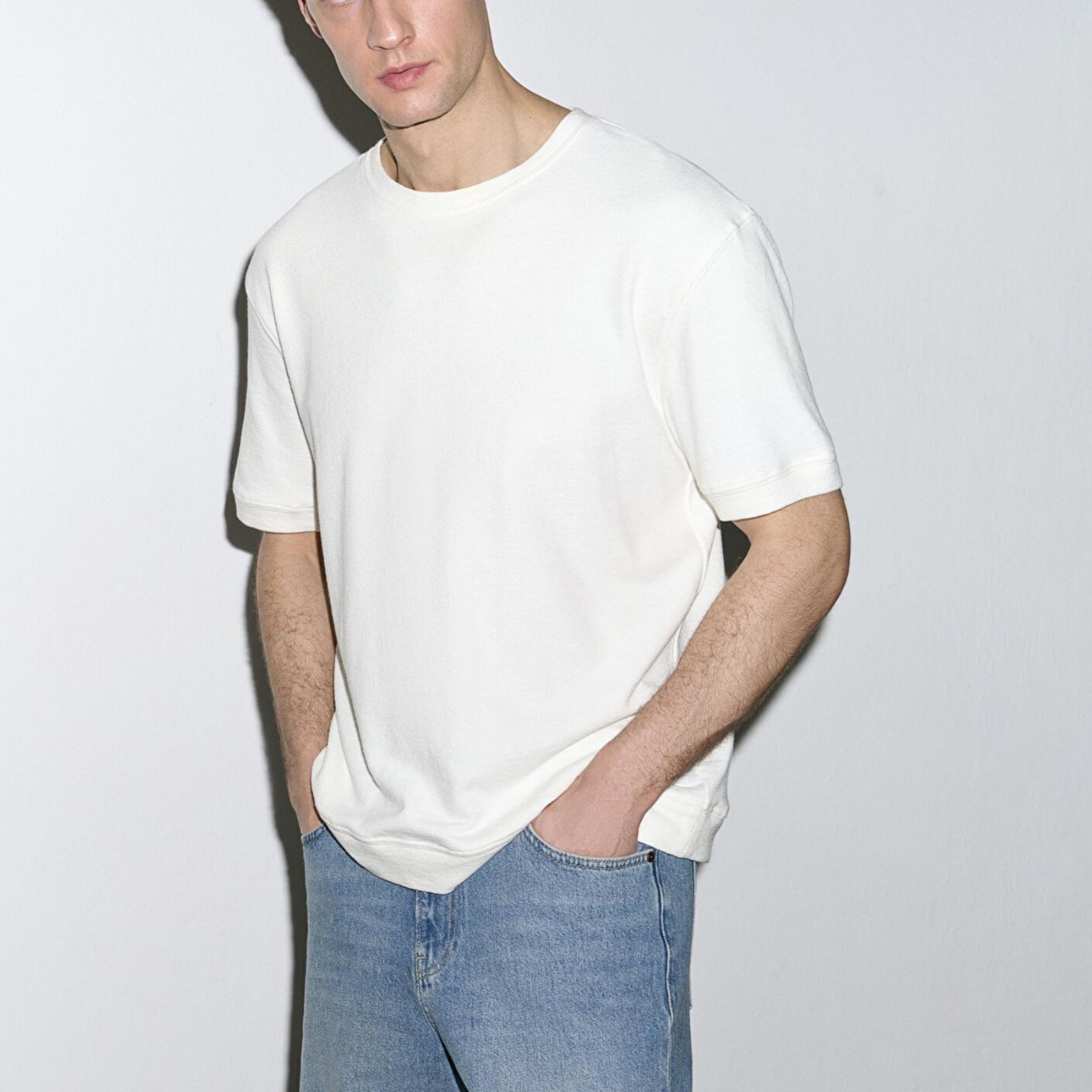 Mavi Bisiklet Yaka Ekru Tişört Loose Fit / Bol Rahat Kesim 0613161-70057