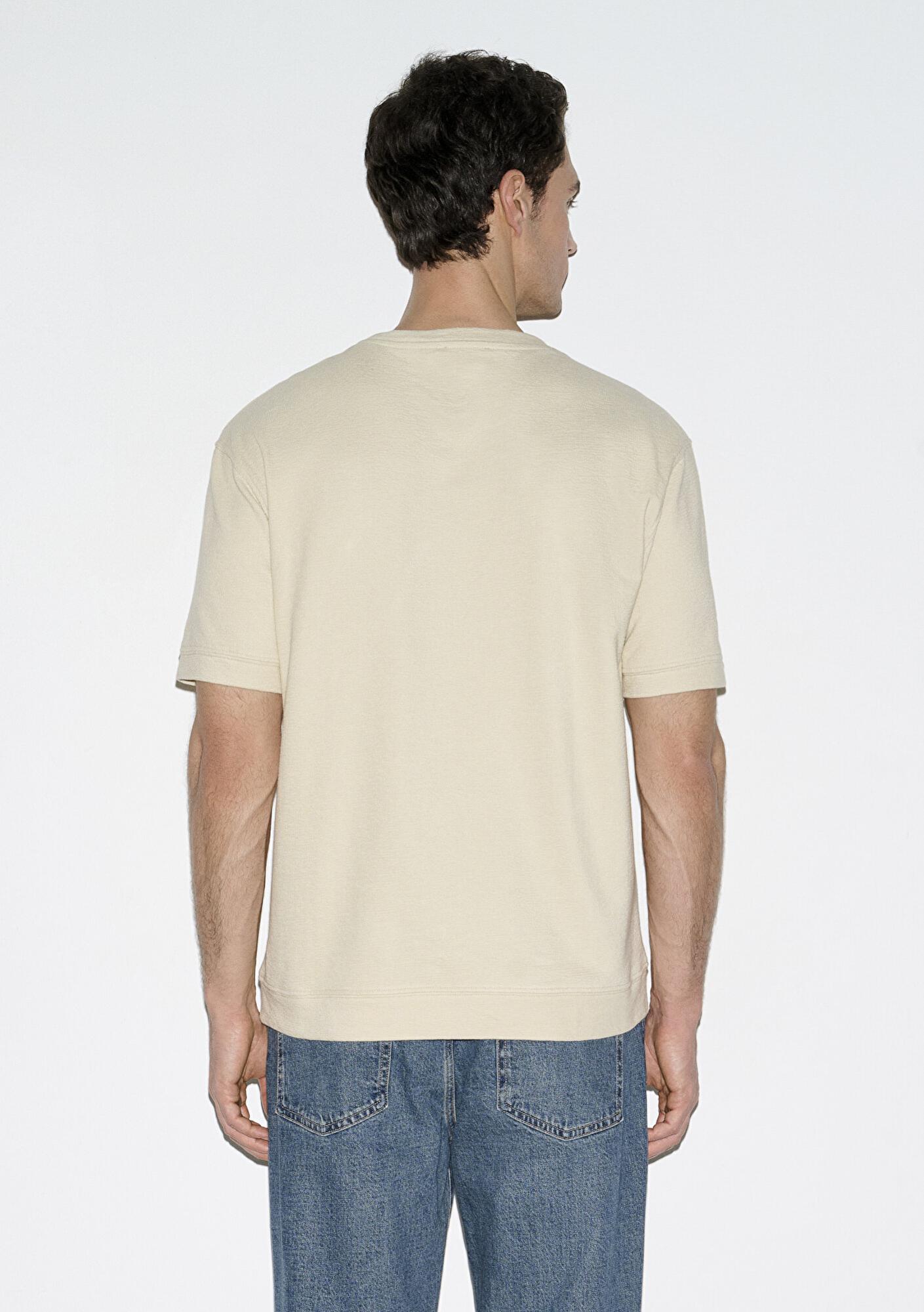 Mavi Bisiklet Yaka Bej Tişört Loose Fit / Bol Rahat Kesim 0613161-70325