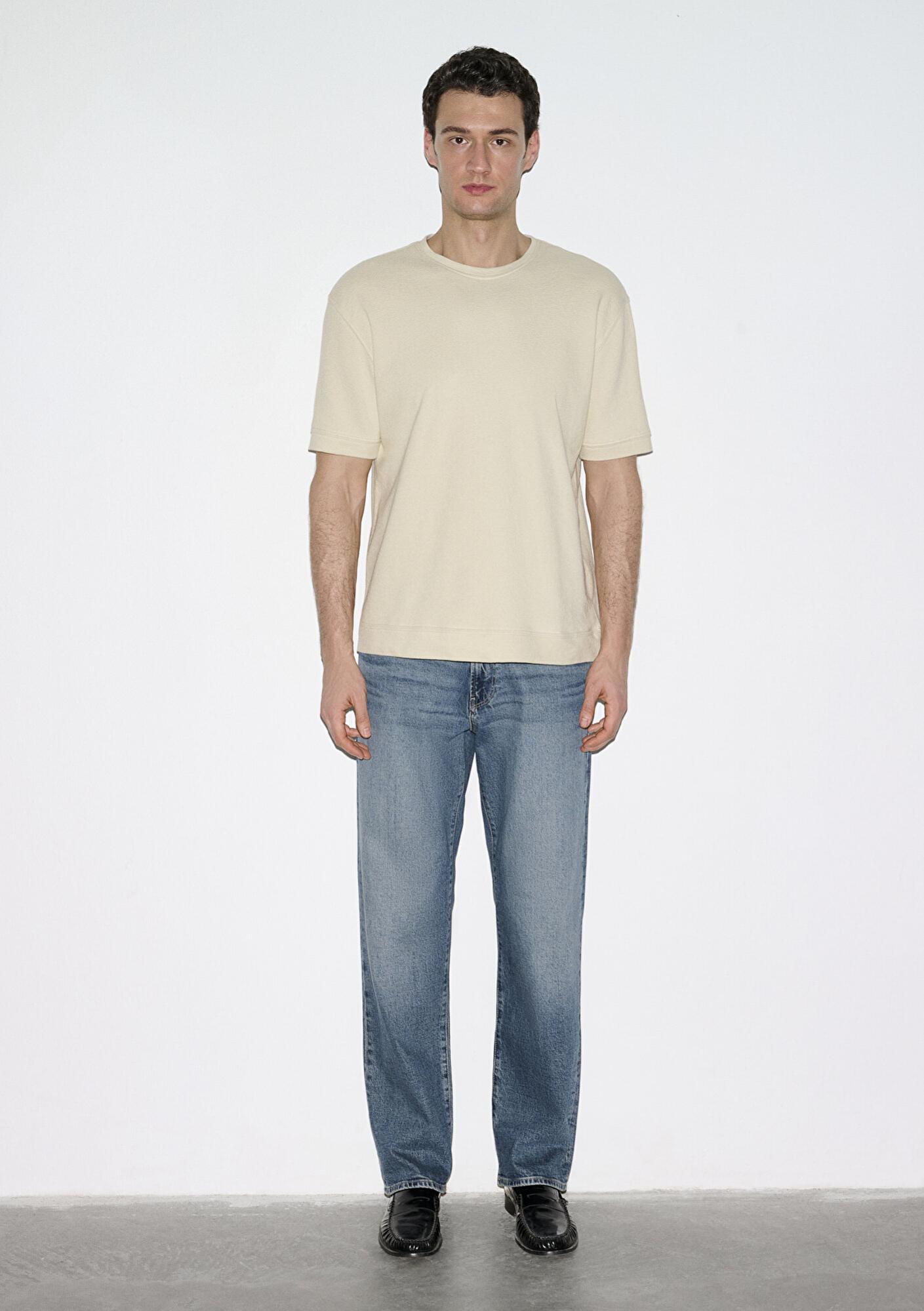 Mavi Bisiklet Yaka Bej Tişört Loose Fit / Bol Rahat Kesim 0613161-70325