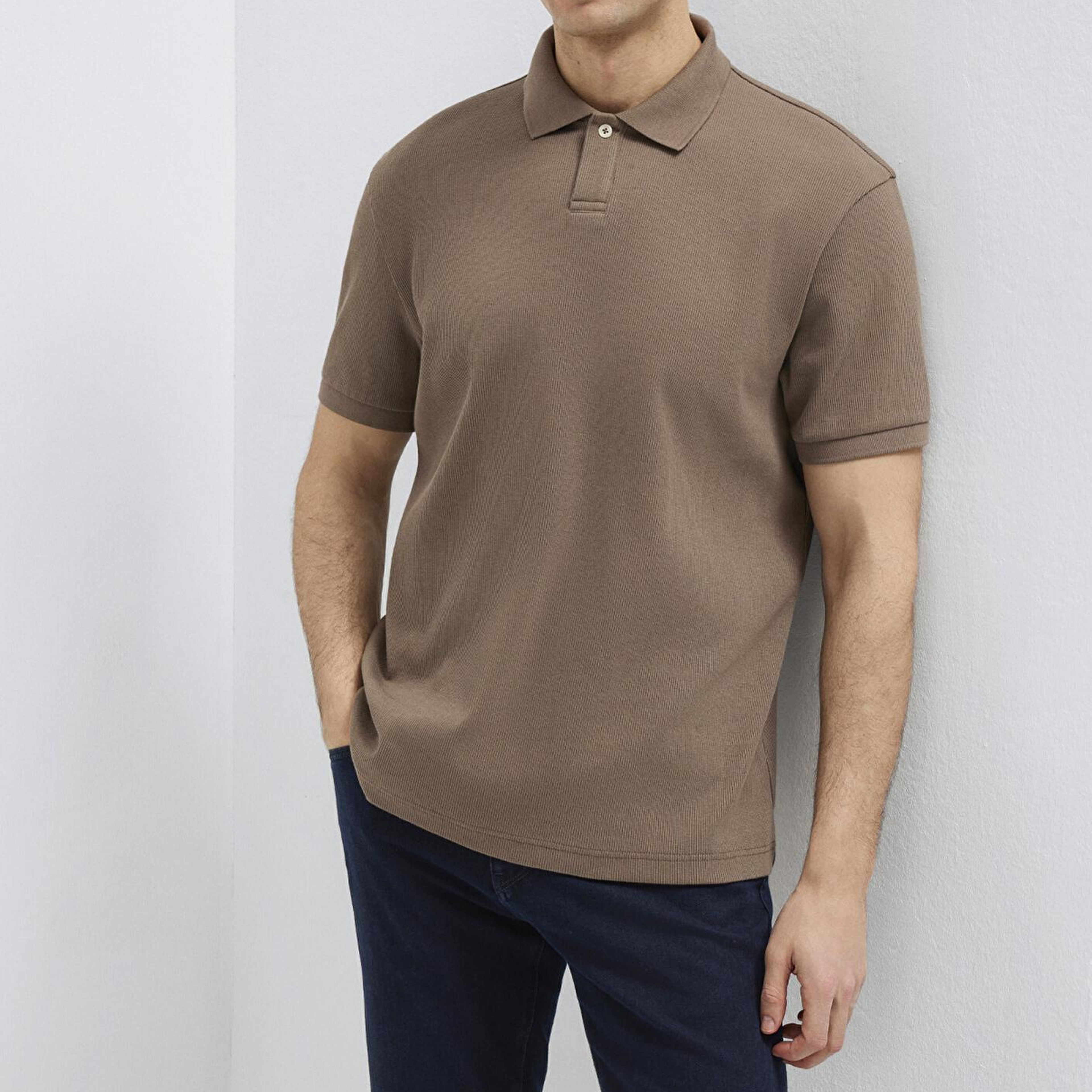 Mavi Kahverengi Polo Tişört Loose Fit / Bol Rahat Kesim 0613126-83866