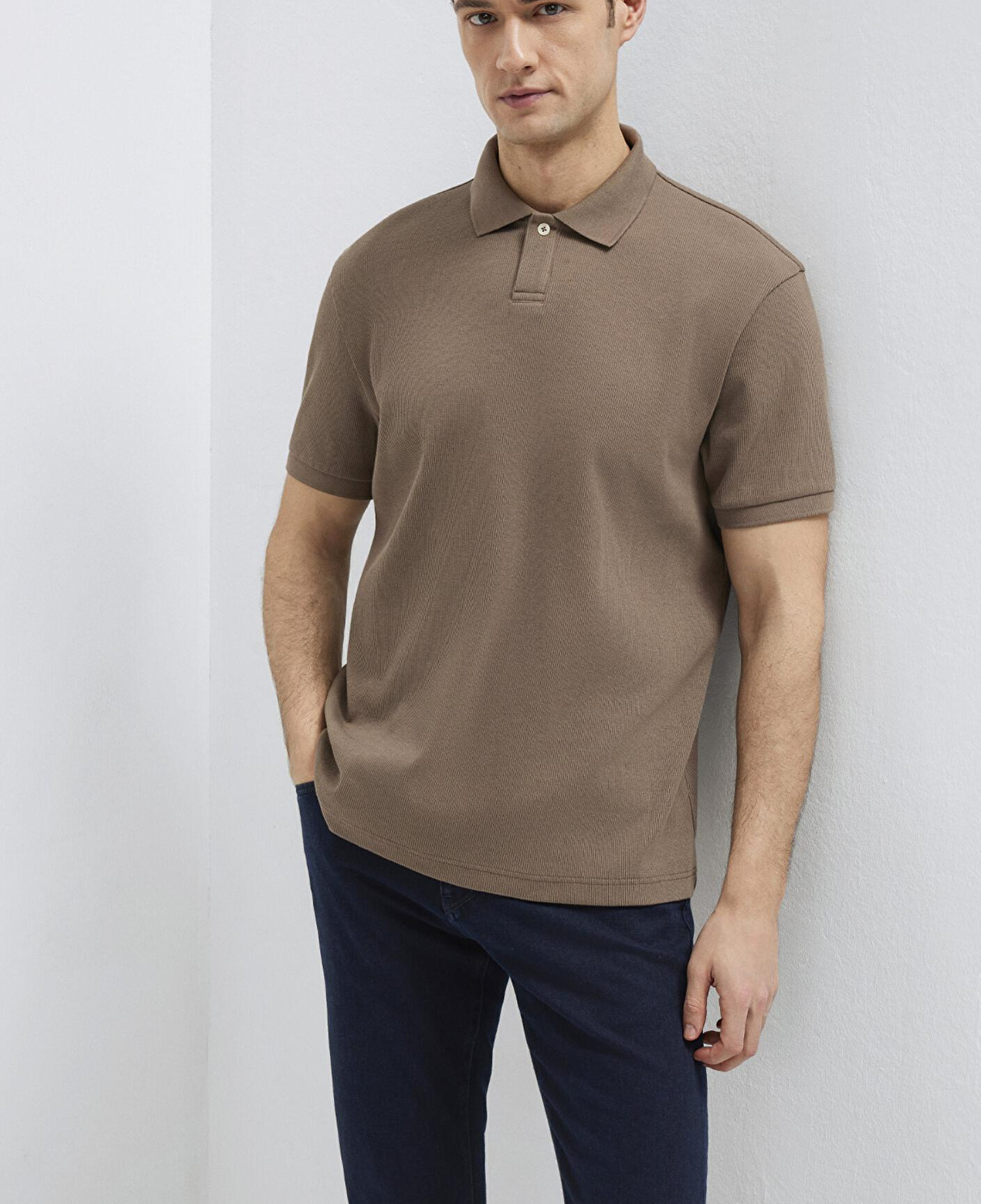 Mavi Kahverengi Polo Tişört Loose Fit / Bol Rahat Kesim 0613126-83866