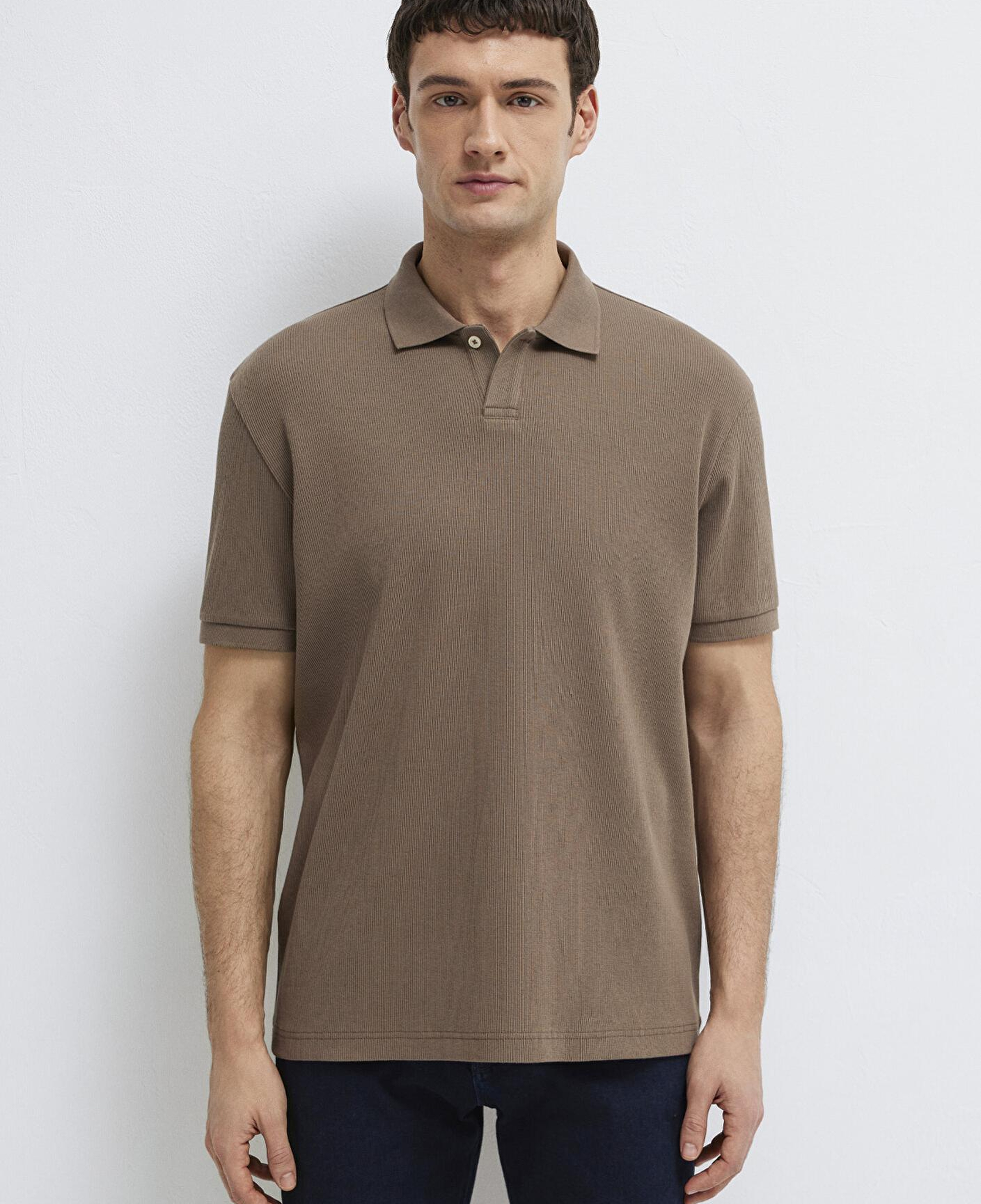 Mavi Kahverengi Polo Tişört Loose Fit / Bol Rahat Kesim 0613126-83866