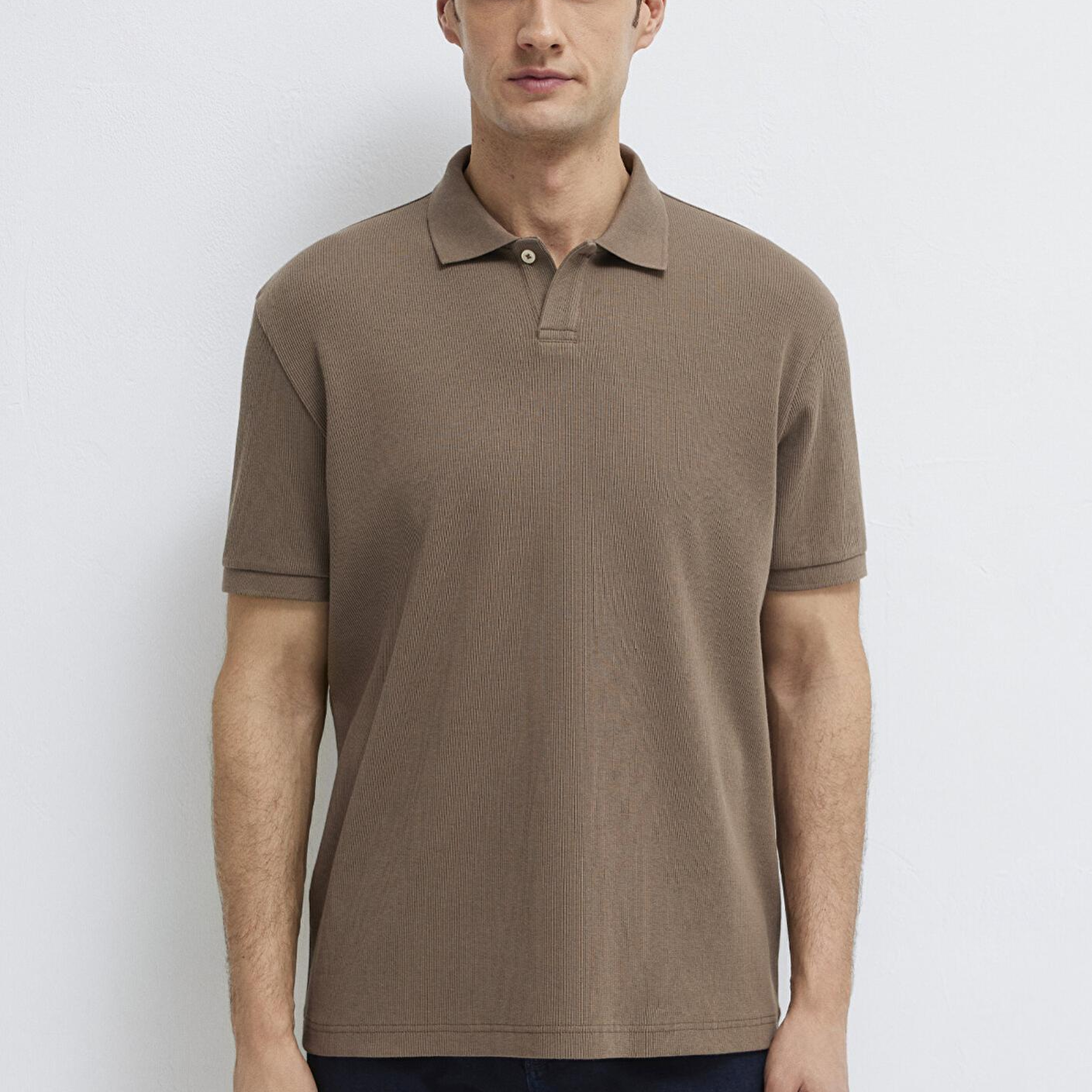 Mavi Kahverengi Polo Tişört Loose Fit / Bol Rahat Kesim 0613126-83866