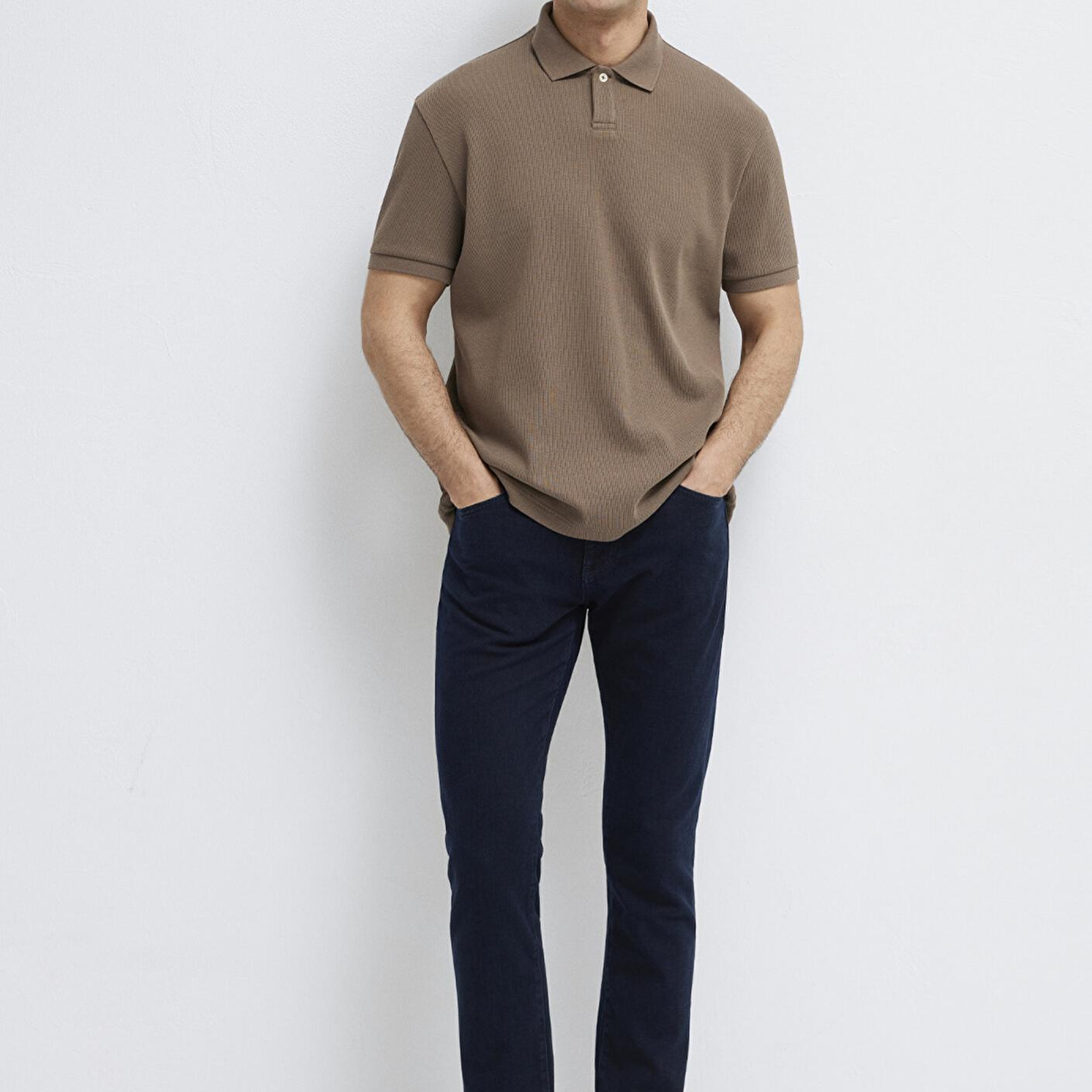 Mavi Kahverengi Polo Tişört Loose Fit / Bol Rahat Kesim 0613126-83866