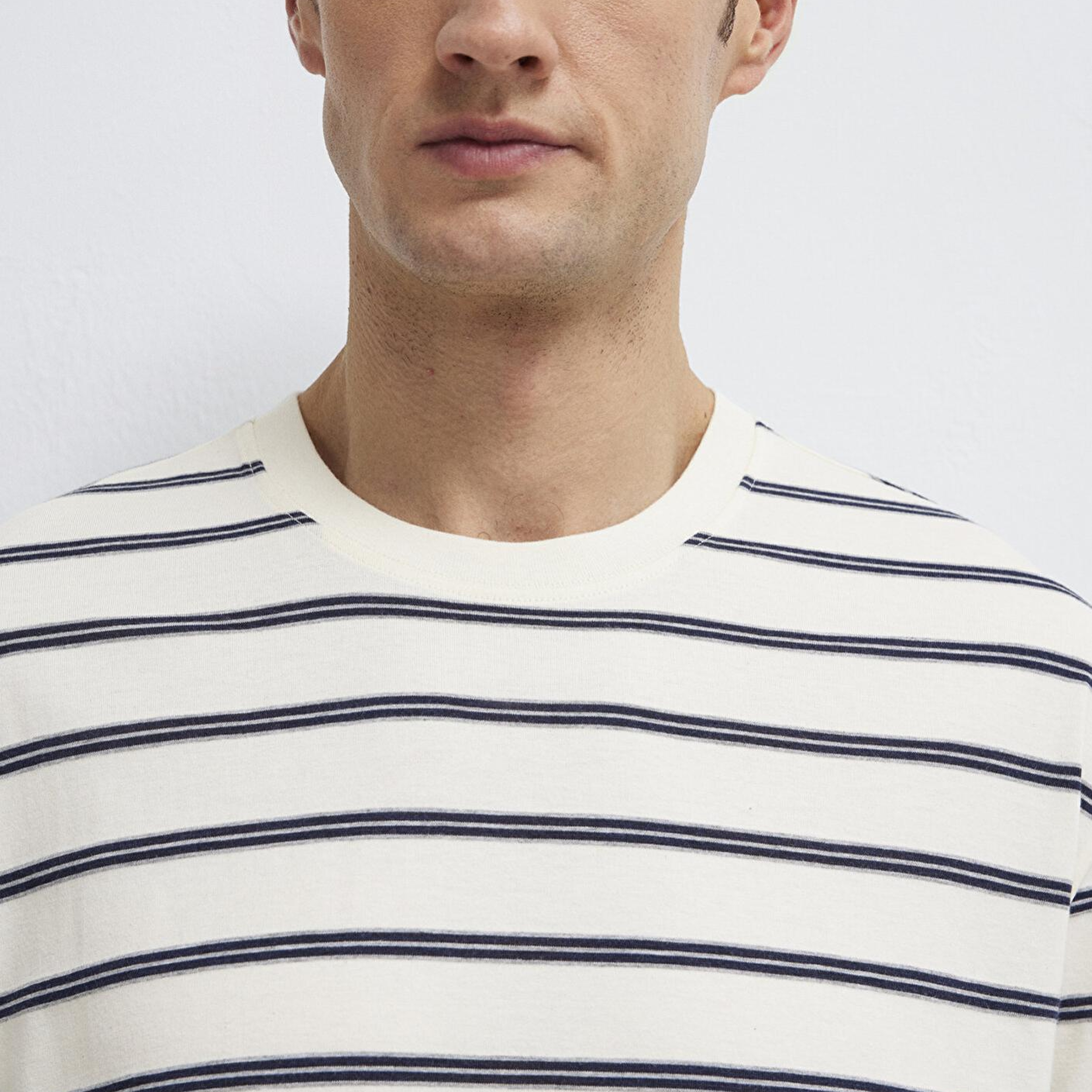 Mavi Çizgili Ekru Tişört Loose Fit / Bol Rahat Kesim 0613138-70057