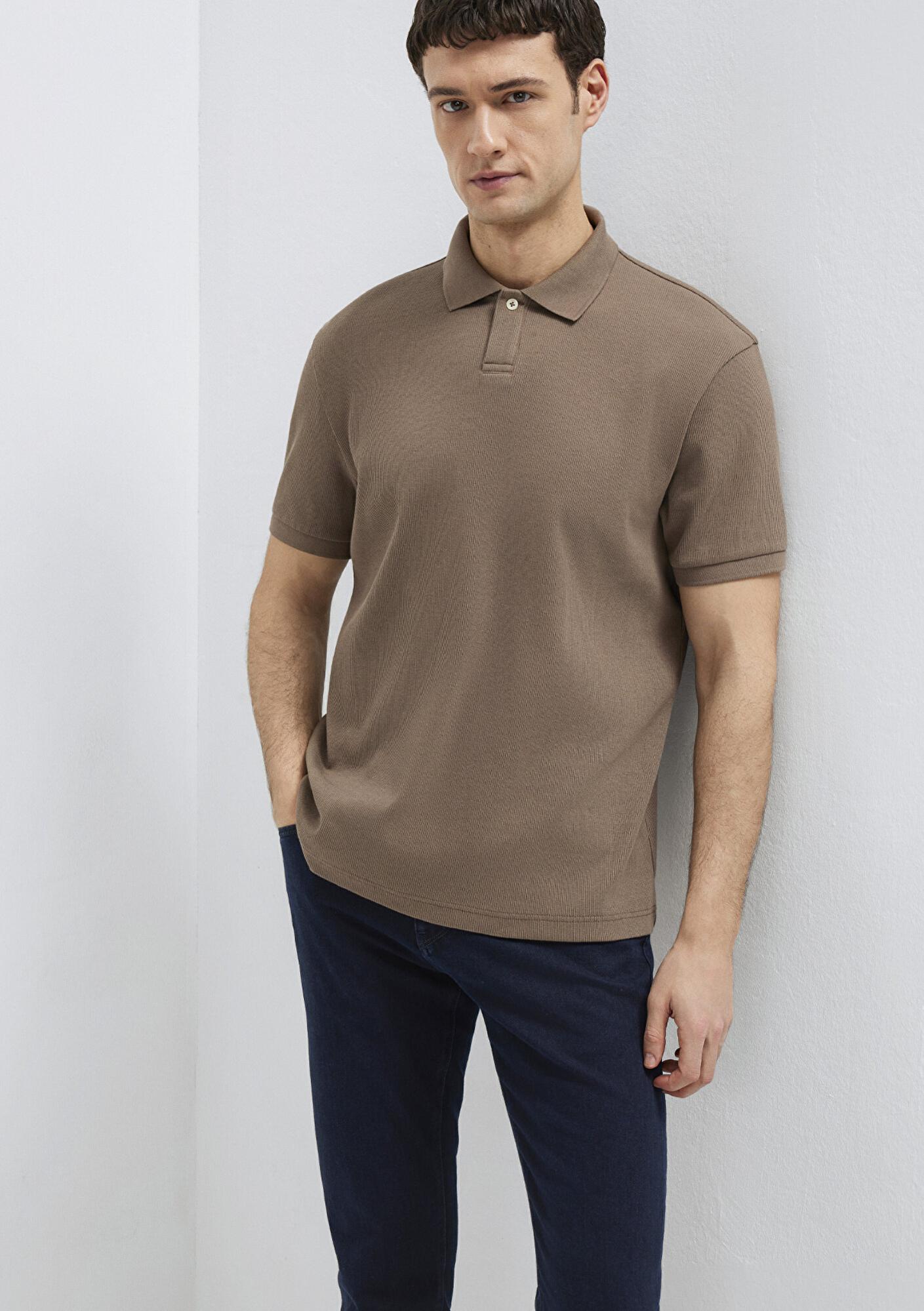 Mavi Kahverengi Polo Tişört Loose Fit / Bol Rahat Kesim 0613126-83866