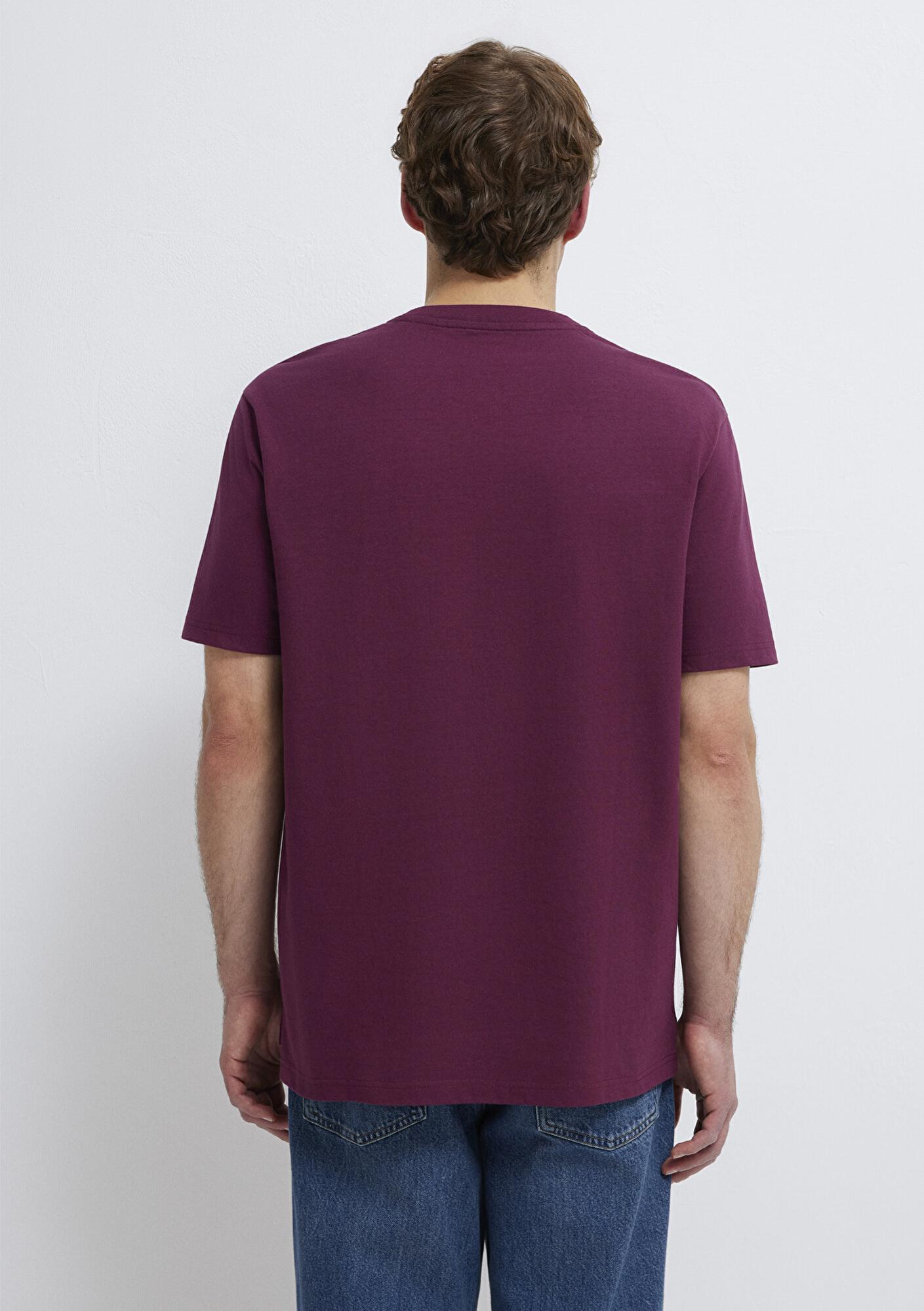 Mavi Cep Detaylı Mor Basic Tişört Loose Fit / Bol Rahat Kesim 066248-70670