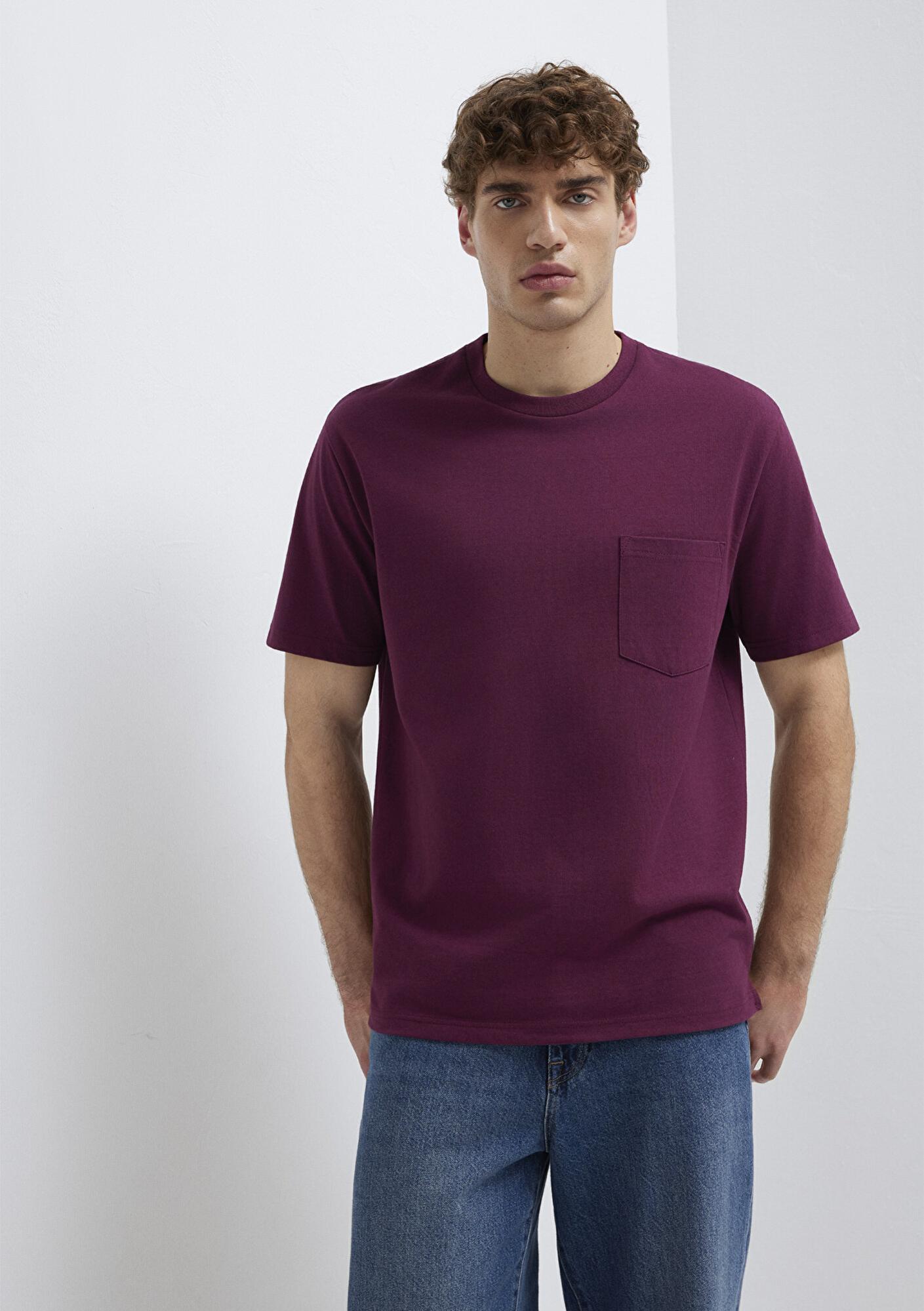 Mavi Cep Detaylı Mor Basic Tişört Loose Fit / Bol Rahat Kesim 066248-70670