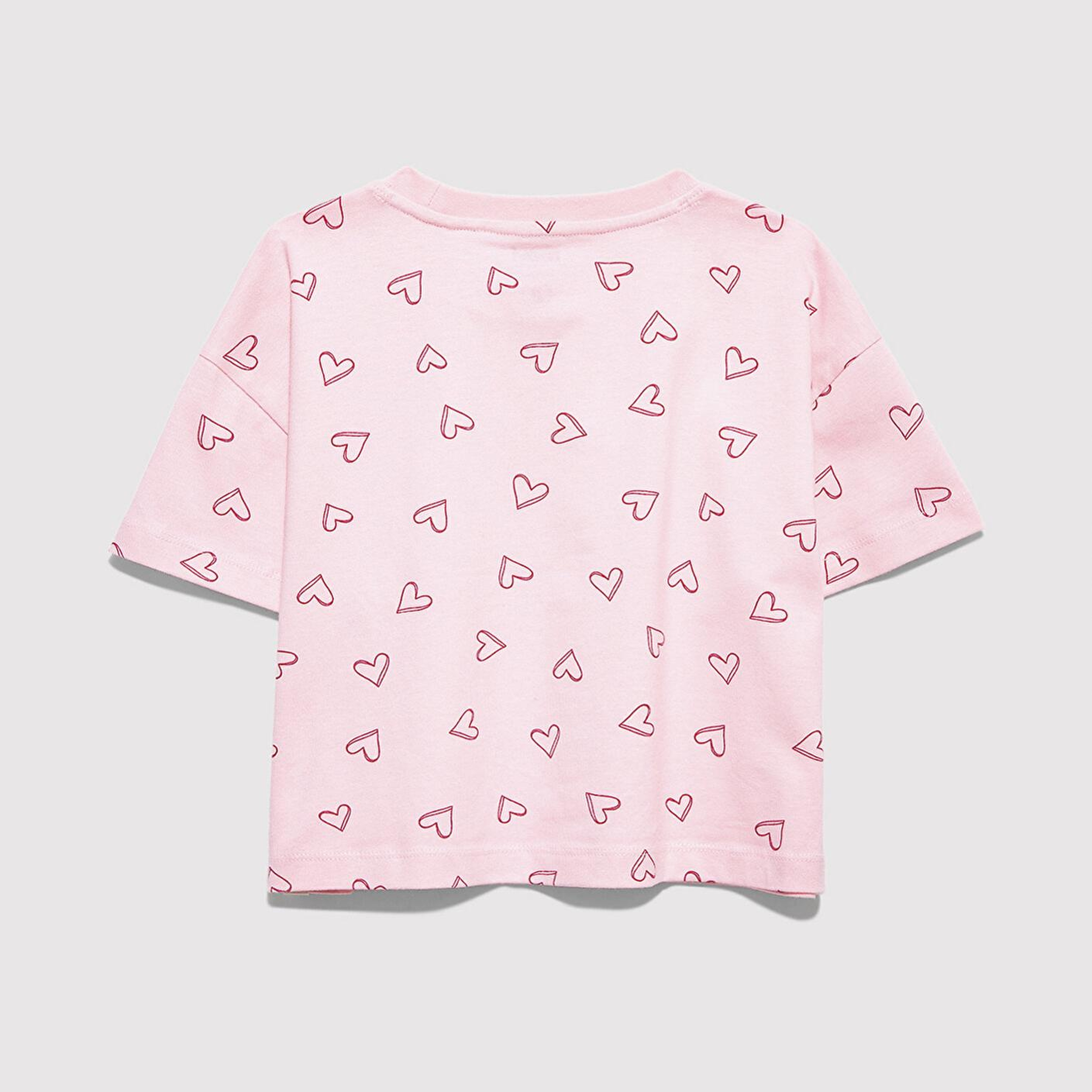 Mavi Kalp Baskılı Pembe Tişört Loose Fit / Bol Rahat Kesim 7610400-71007