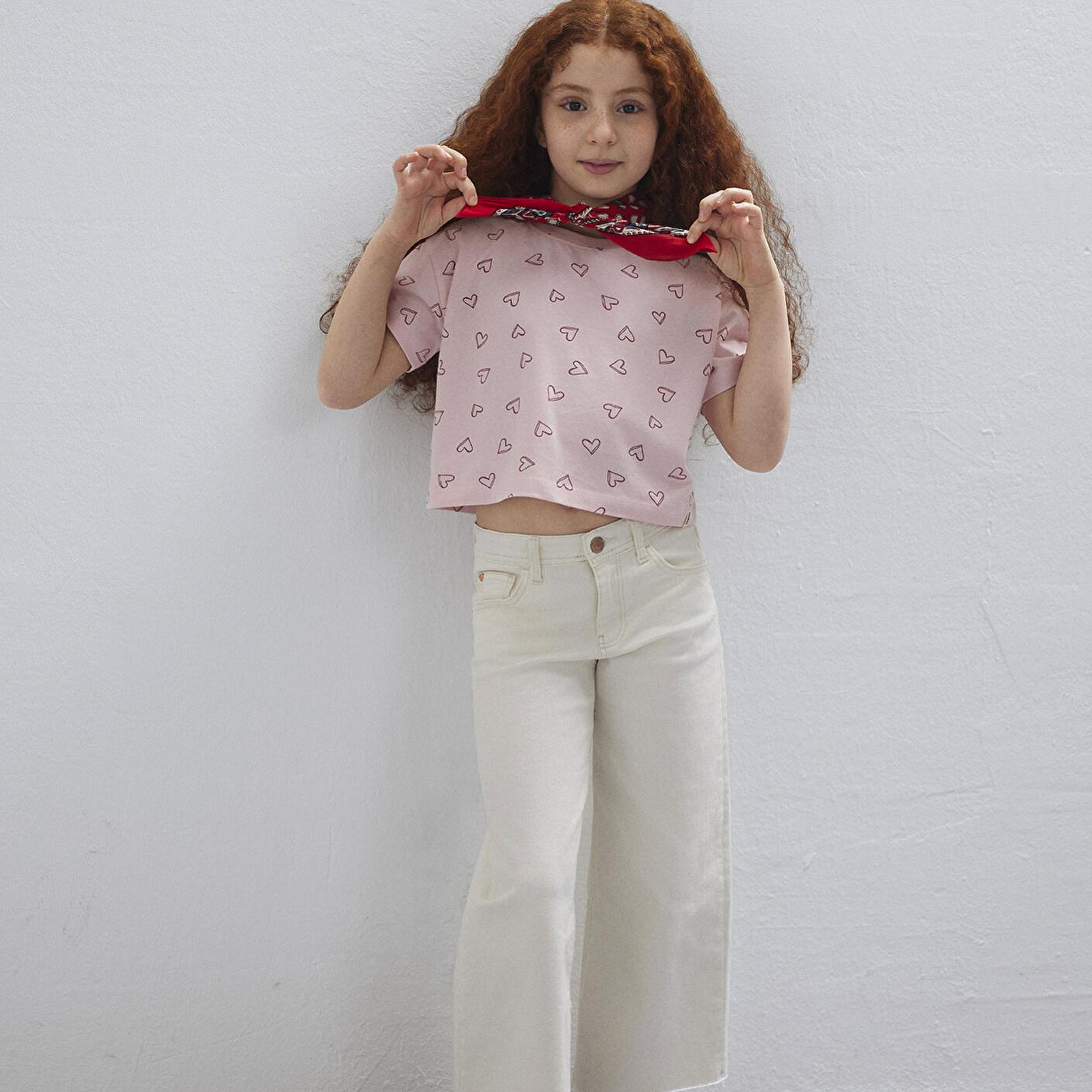 Mavi Kalp Baskılı Pembe Tişört Loose Fit / Bol Rahat Kesim 7610400-71007