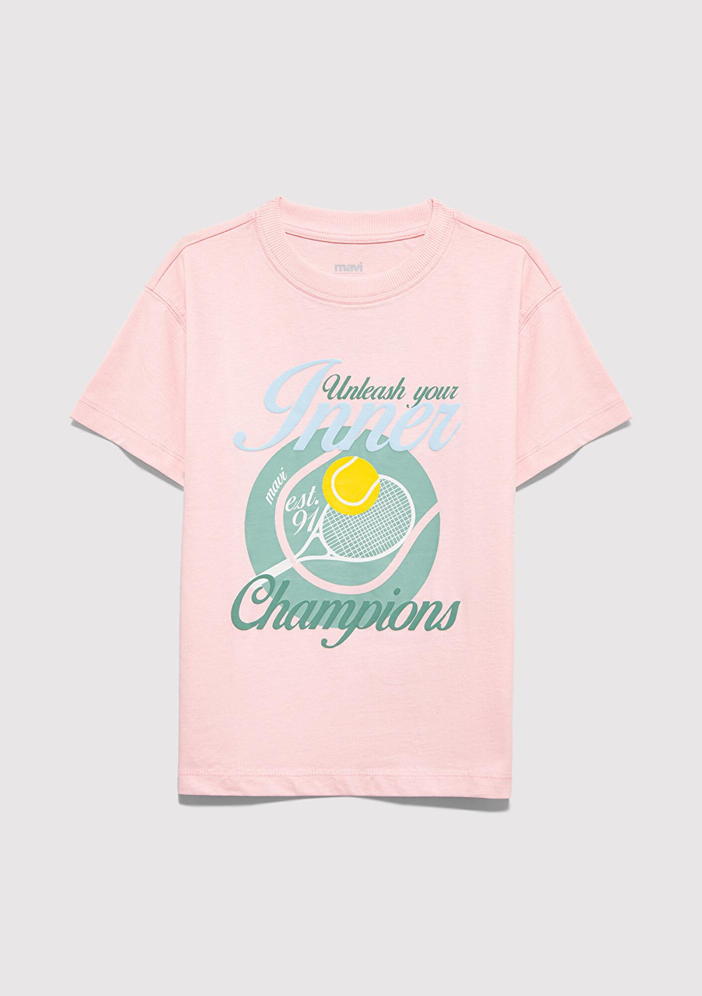 Mavi Tenis Baskılı Pembe Tişört Loose Fit / Bol Rahat Kesim 7610396-71007