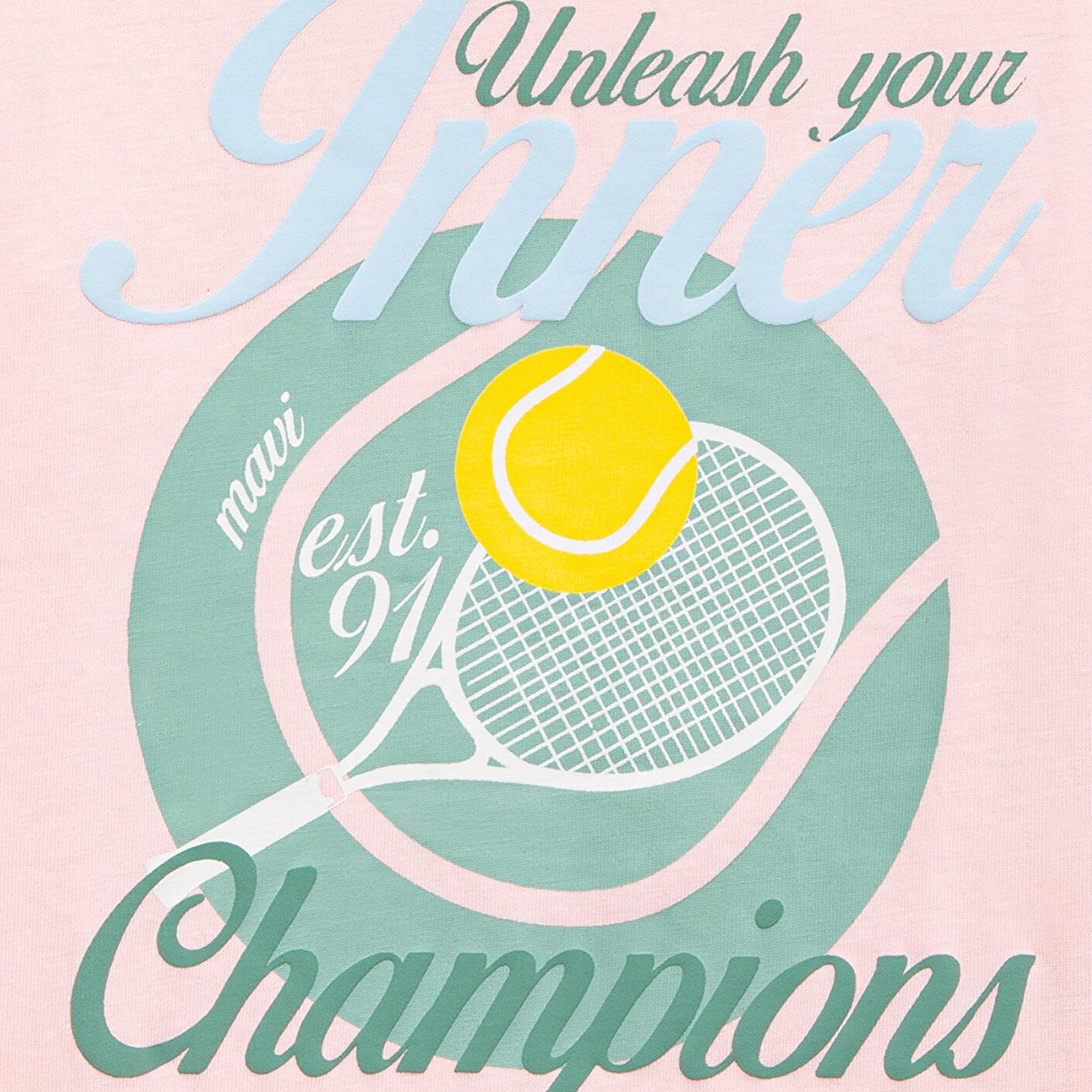 Mavi Tenis Baskılı Pembe Tişört Loose Fit / Bol Rahat Kesim 7610396-71007