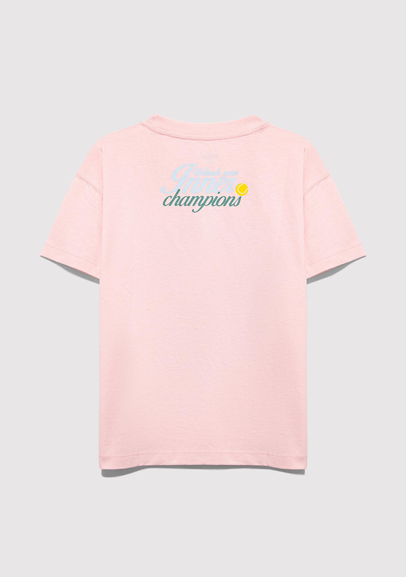 Mavi Tenis Baskılı Pembe Tişört Loose Fit / Bol Rahat Kesim 7610396-71007