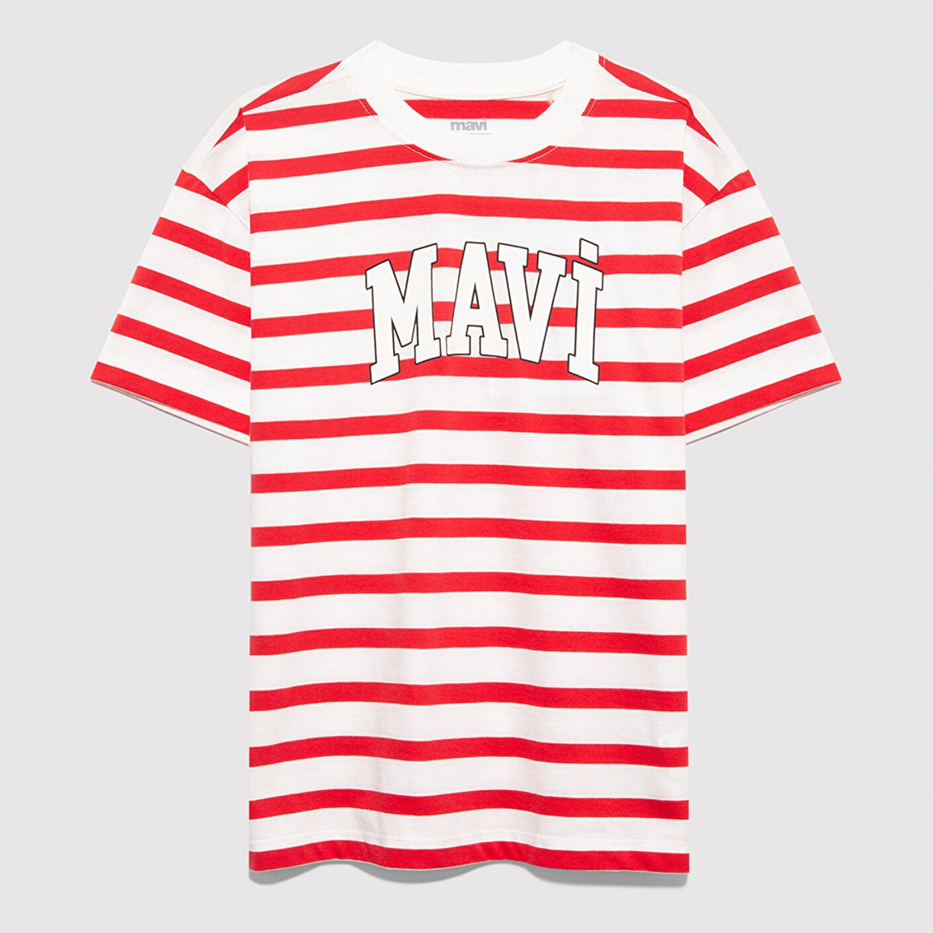 Mavi Mavi Logo Baskılı Çizgili Tişört Loose Fit / Bol Rahat Kesim 6610251-91366