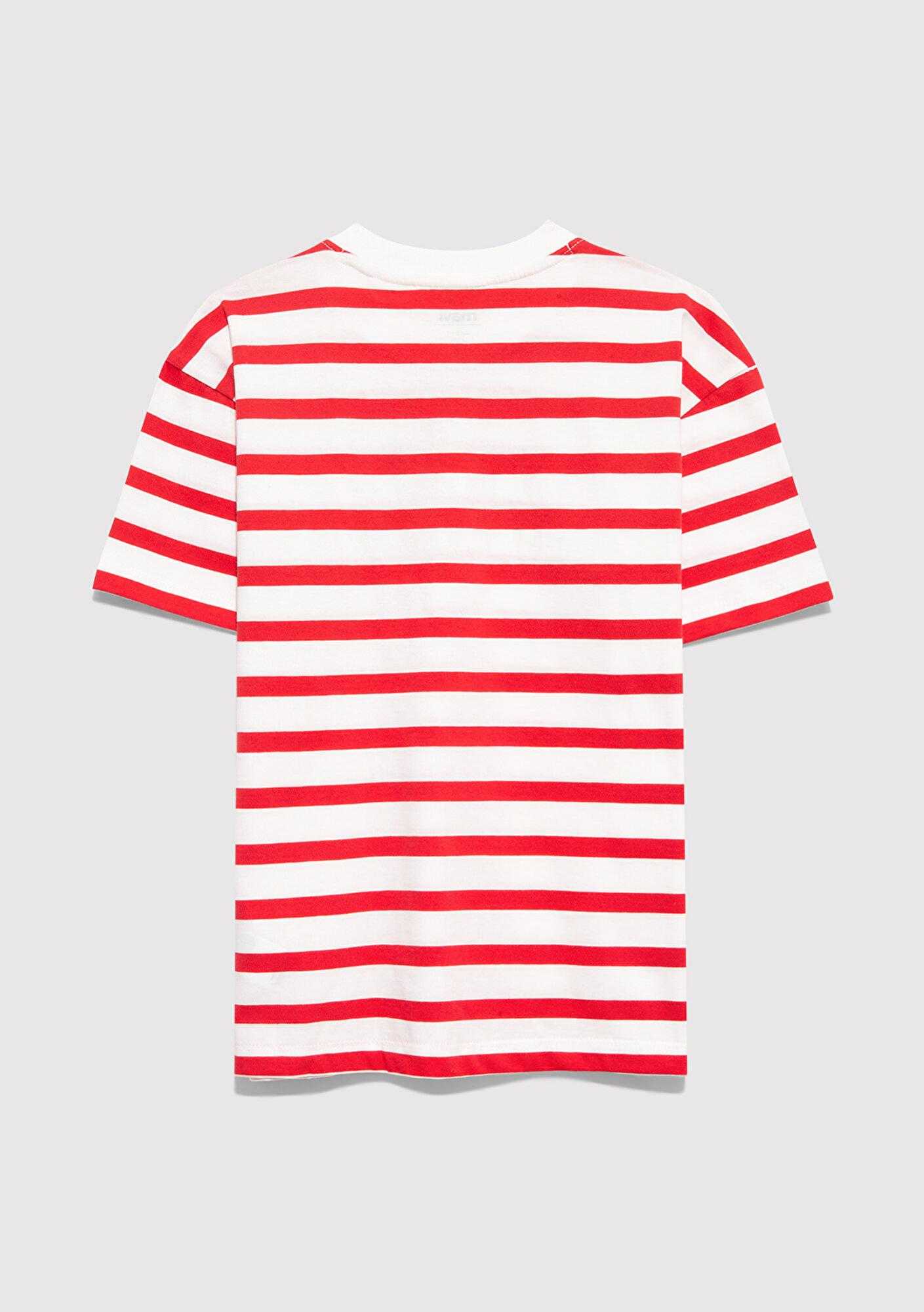 Mavi Mavi Logo Baskılı Çizgili Tişört Loose Fit / Bol Rahat Kesim 6610251-91366