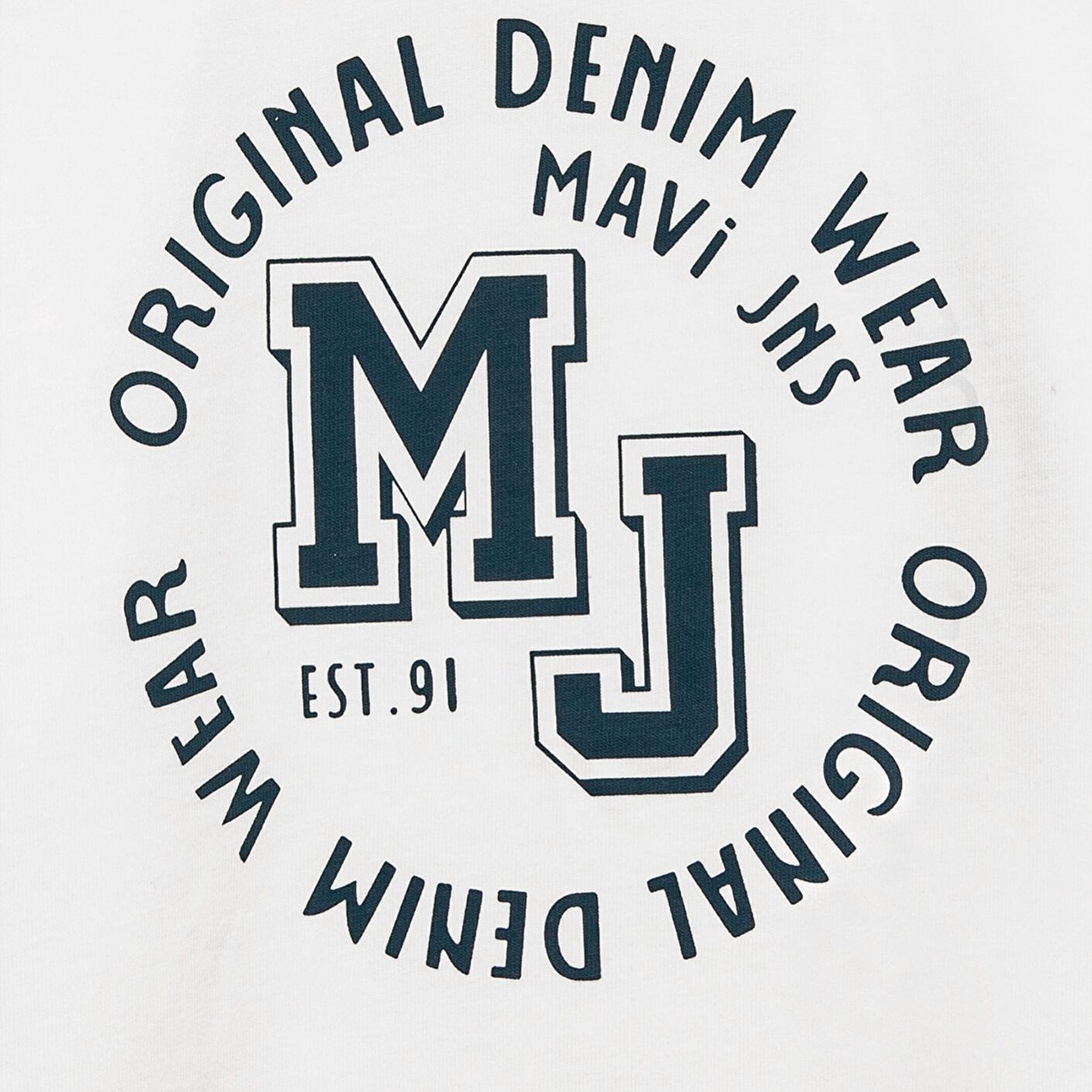 Mavi MJ Logo Baskılı Ekru Tişört Loose Fit / Bol Rahat Kesim 6610395-70057