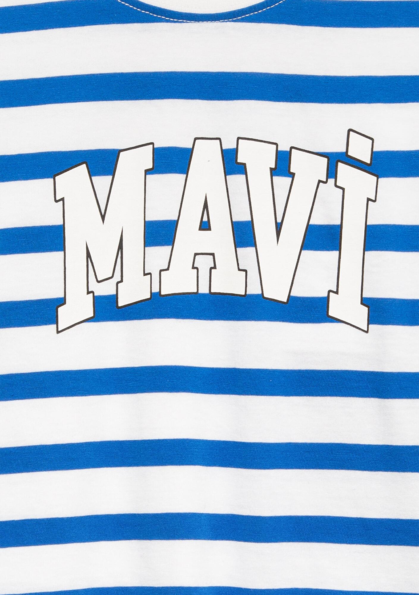 Mavi Mavi Baskılı Çizgili Tişört Loose Fit / Bol Rahat Kesim 6610251-91364