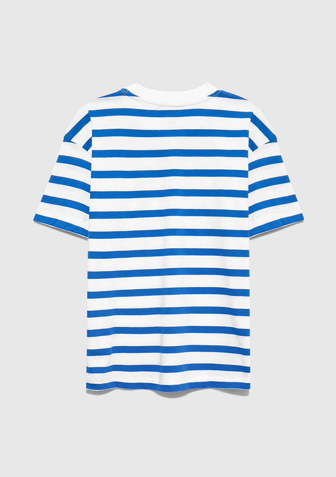 Mavi Mavi Baskılı Çizgili Tişört Loose Fit / Bol Rahat Kesim 6610251-91364