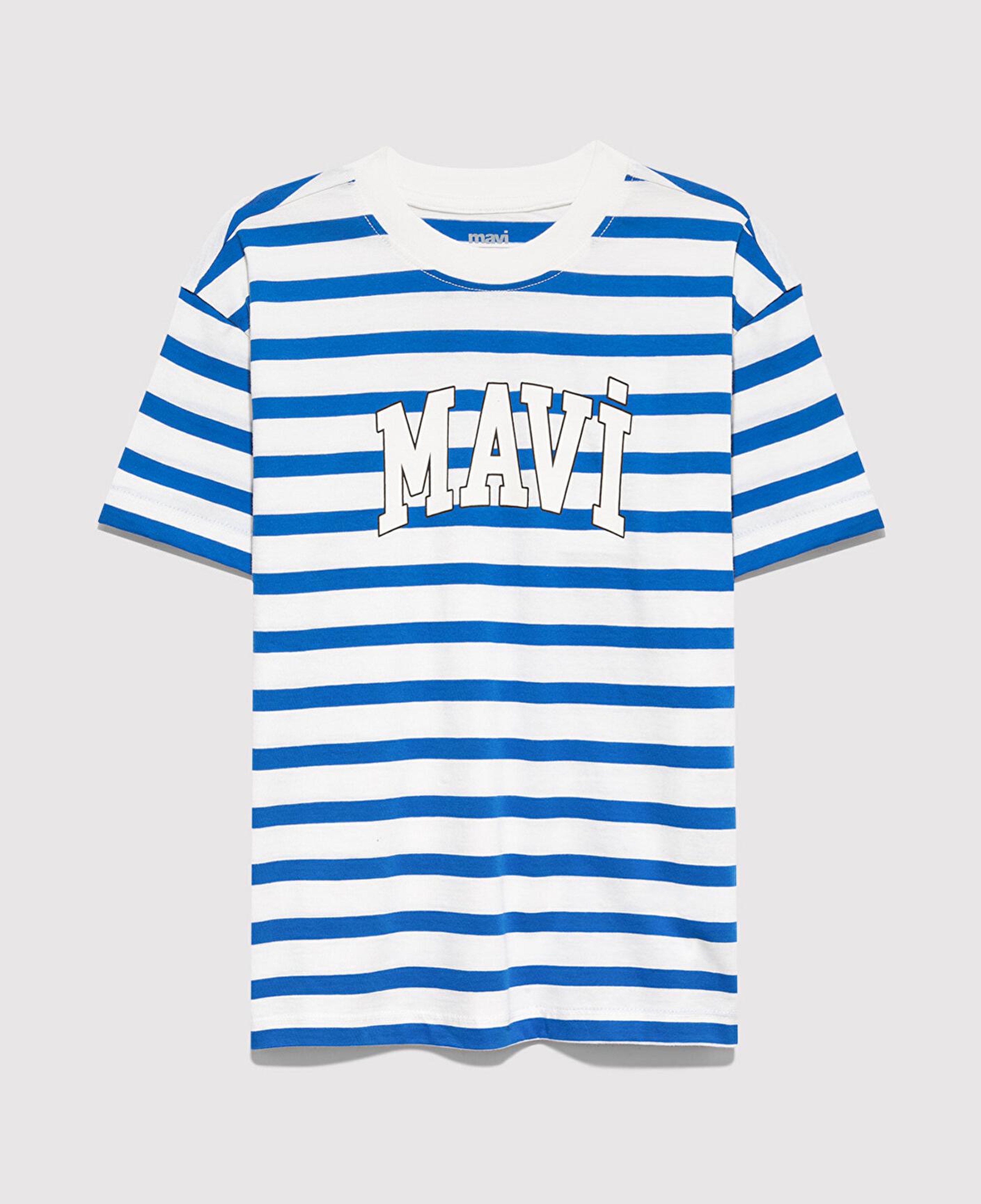 Mavi Mavi Baskılı Çizgili Tişört Loose Fit / Bol Rahat Kesim 6610251-91364