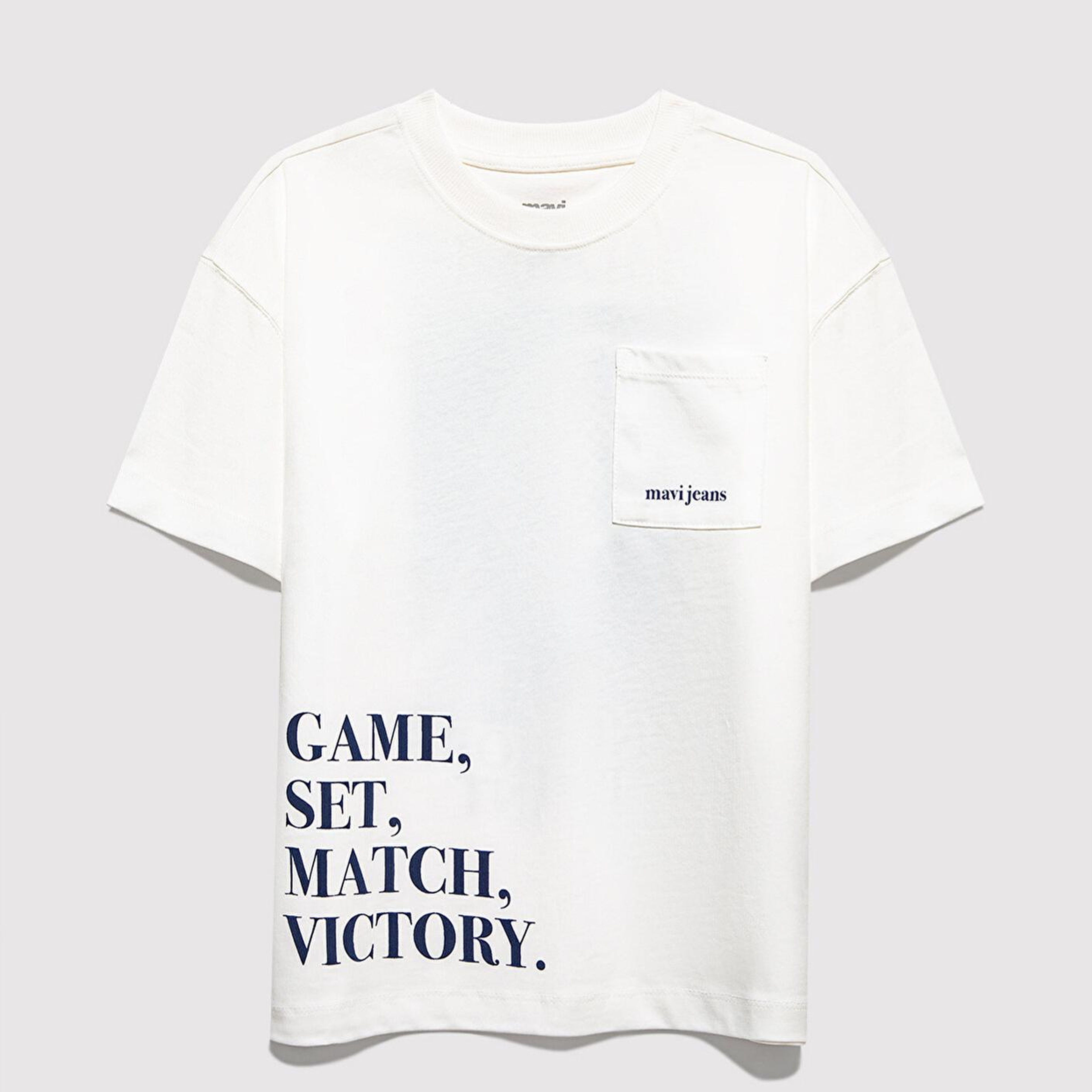 Mavi Tennis Club Baskılı Ekru Tişört Oversize / Geniş Kesim 6610400-70057