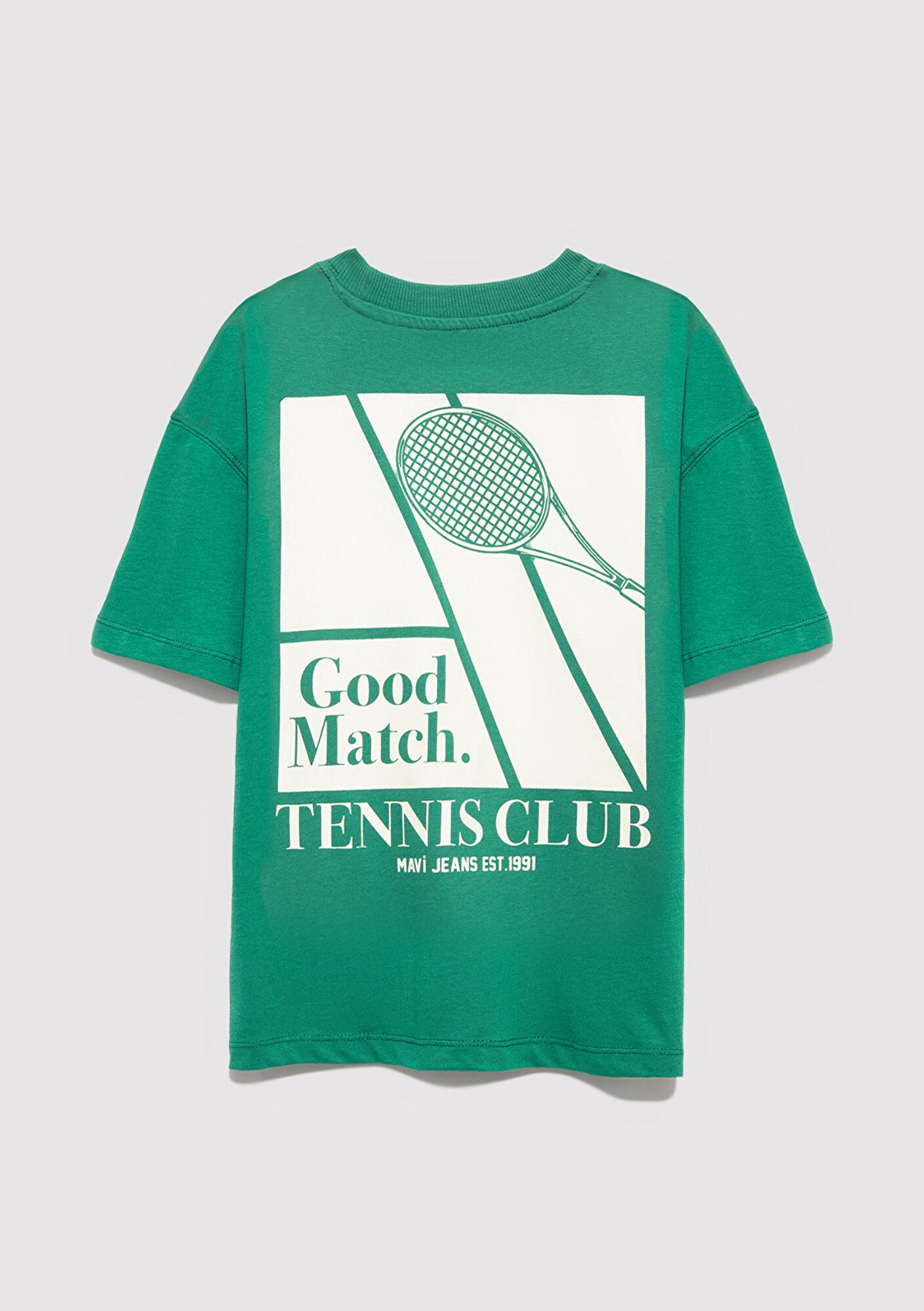 Mavi Baskılı Yeşil Tişört Oversize / Geniş Kesim 6610401-71697