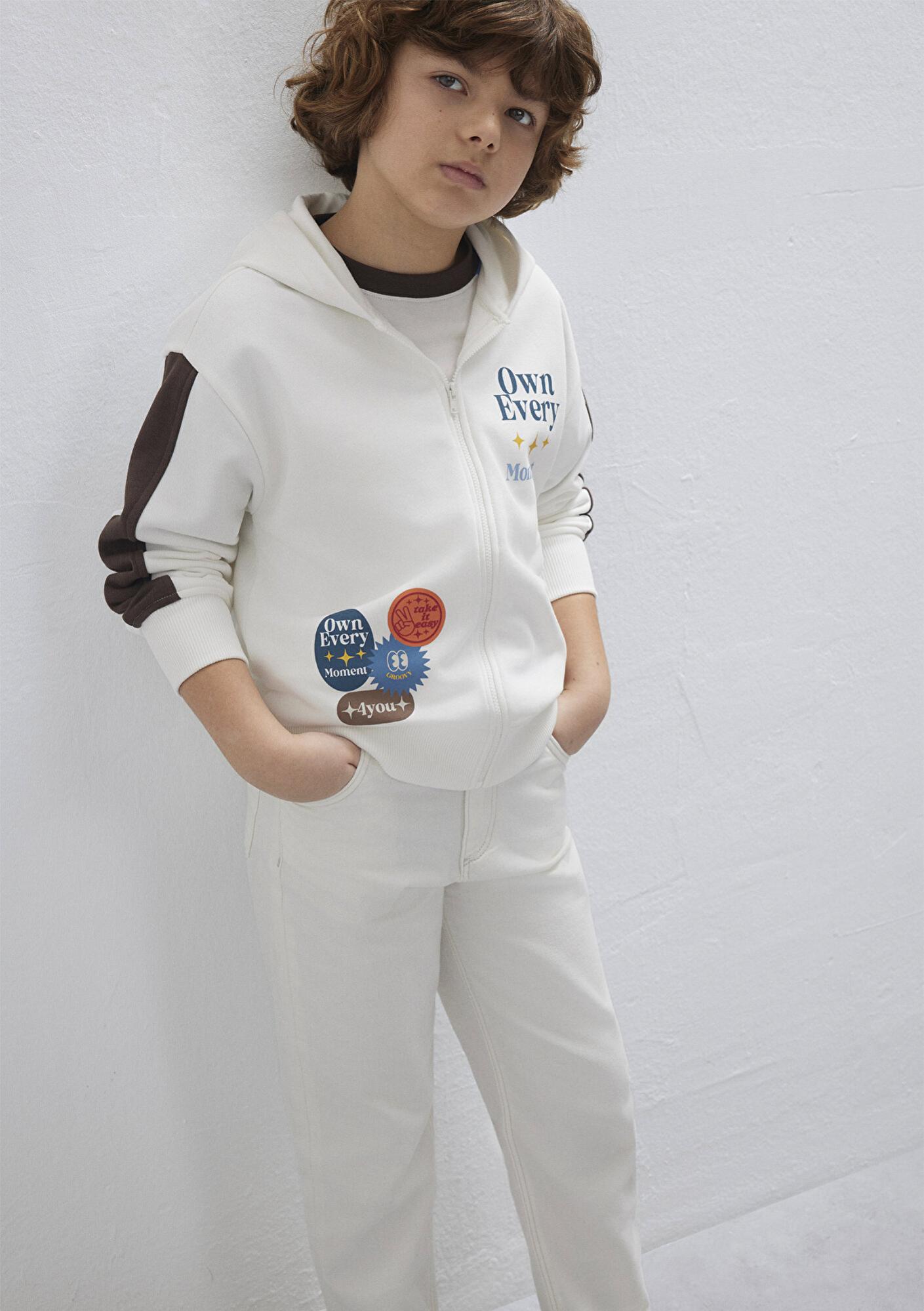 Mavi Baskılı Kapüşonlu Ekru Sweatshirt 6S10165-70057