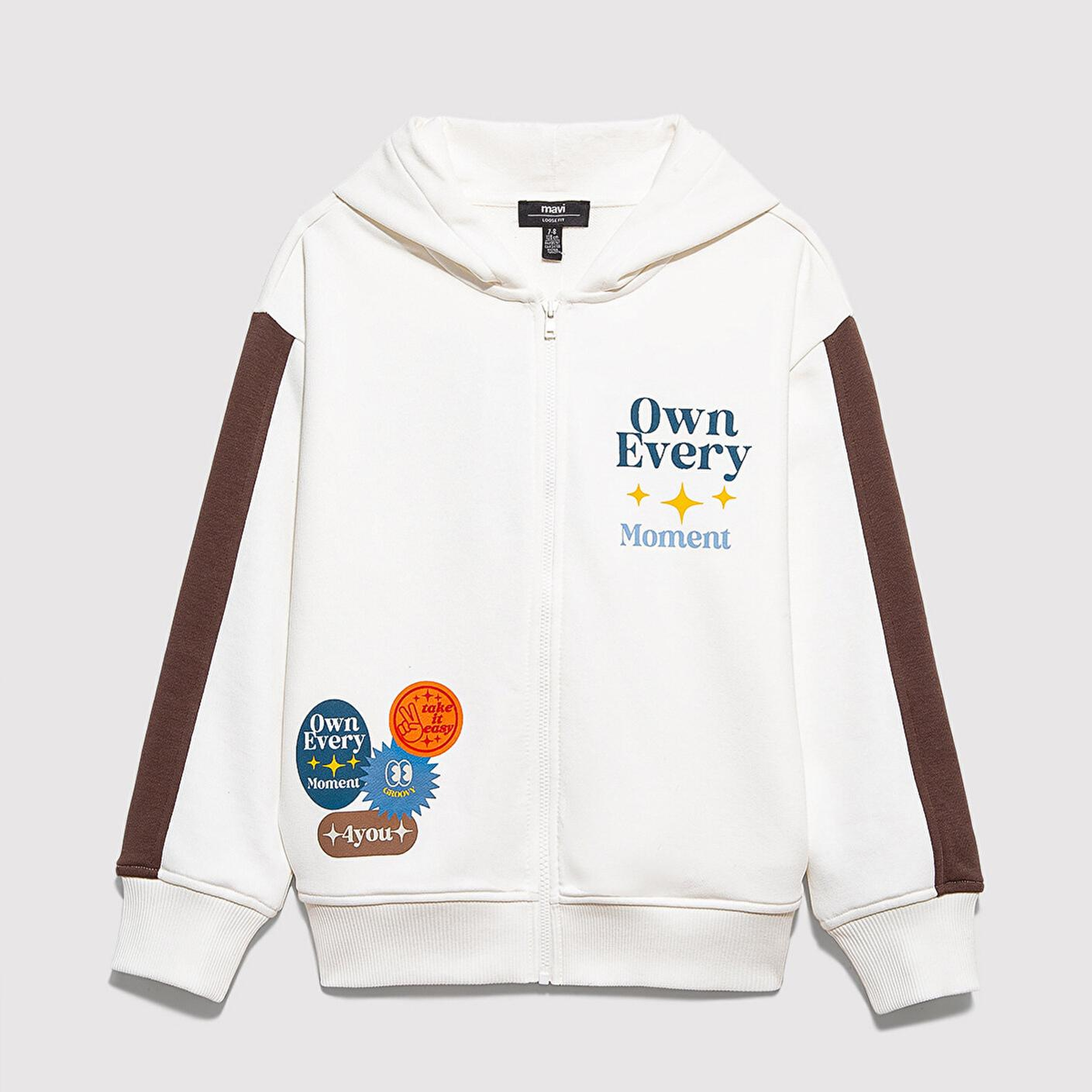Mavi Baskılı Kapüşonlu Ekru Sweatshirt 6S10165-70057