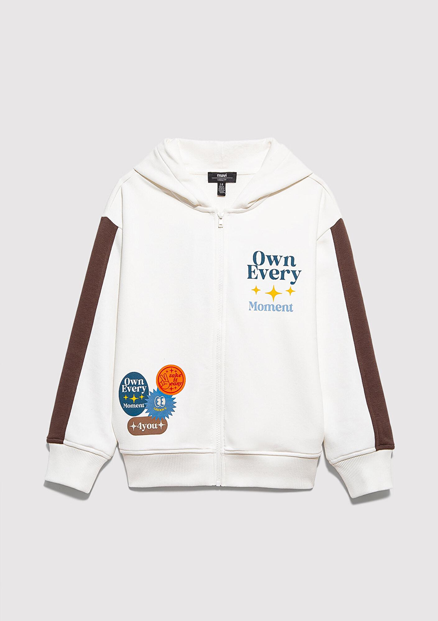 Mavi Baskılı Kapüşonlu Ekru Sweatshirt 6S10165-70057