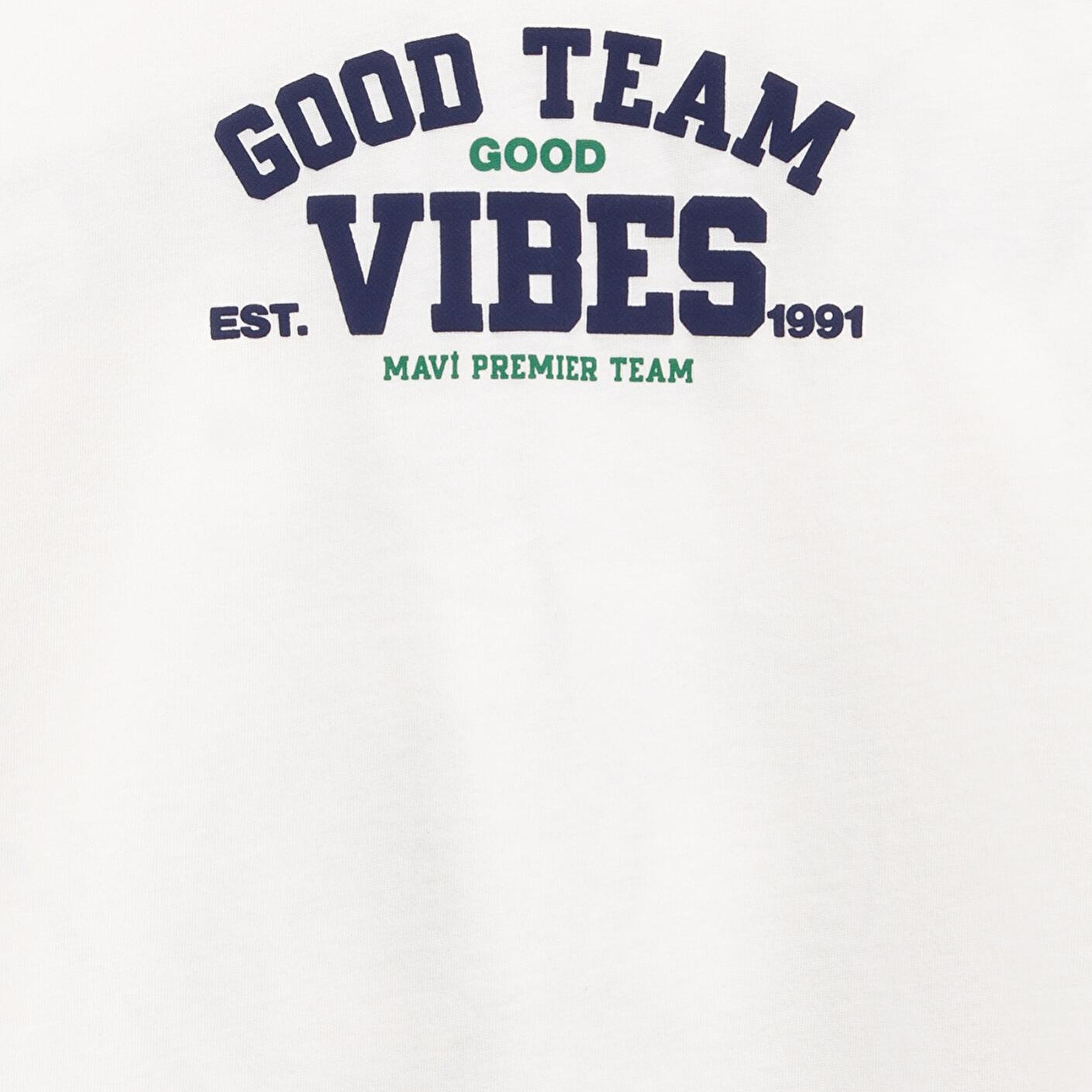 Mavi Baskılı Ekru Tişört Loose Fit / Bol Rahat Kesim 6610413-70057