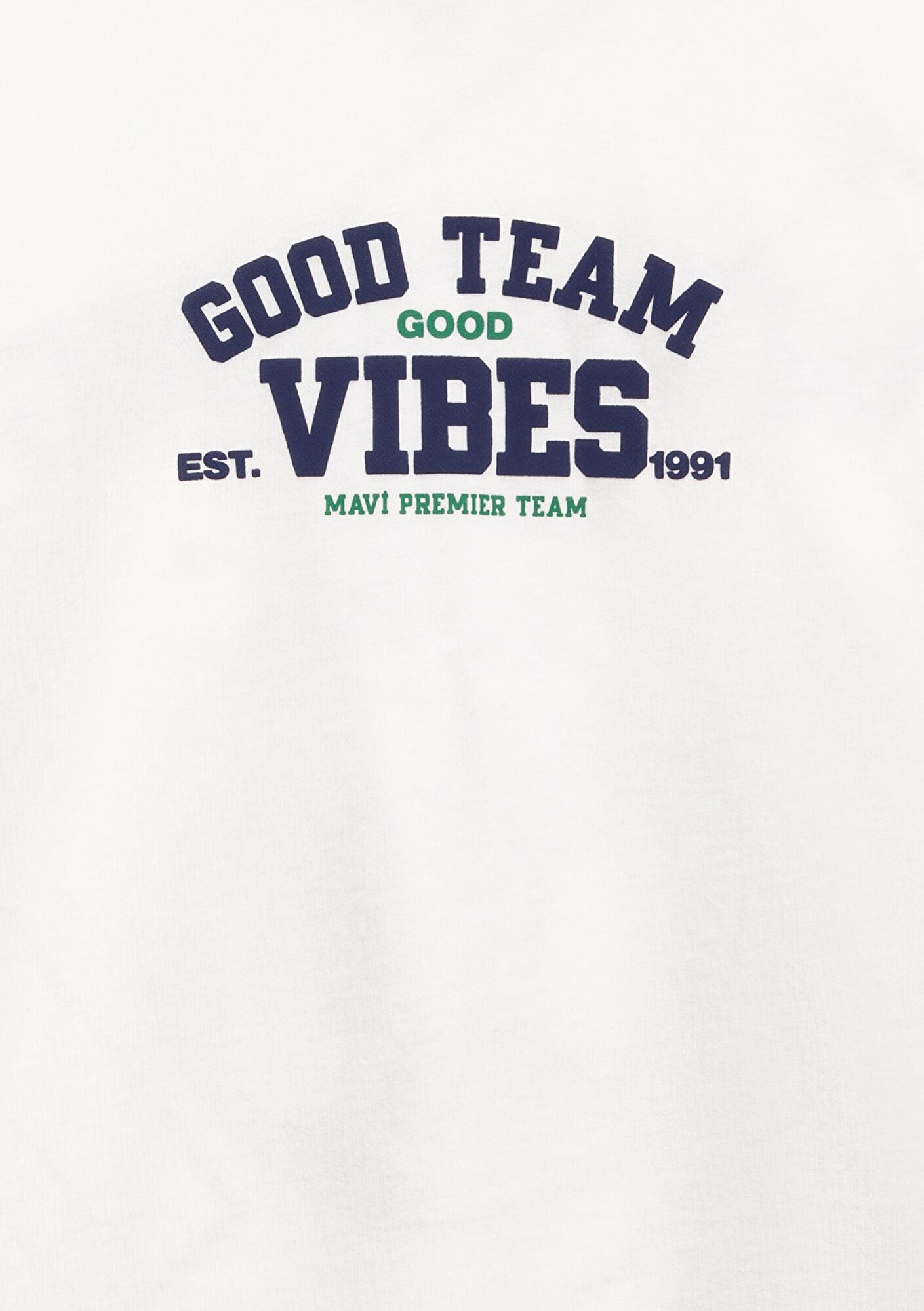 Mavi Baskılı Ekru Tişört Loose Fit / Bol Rahat Kesim 6610413-70057