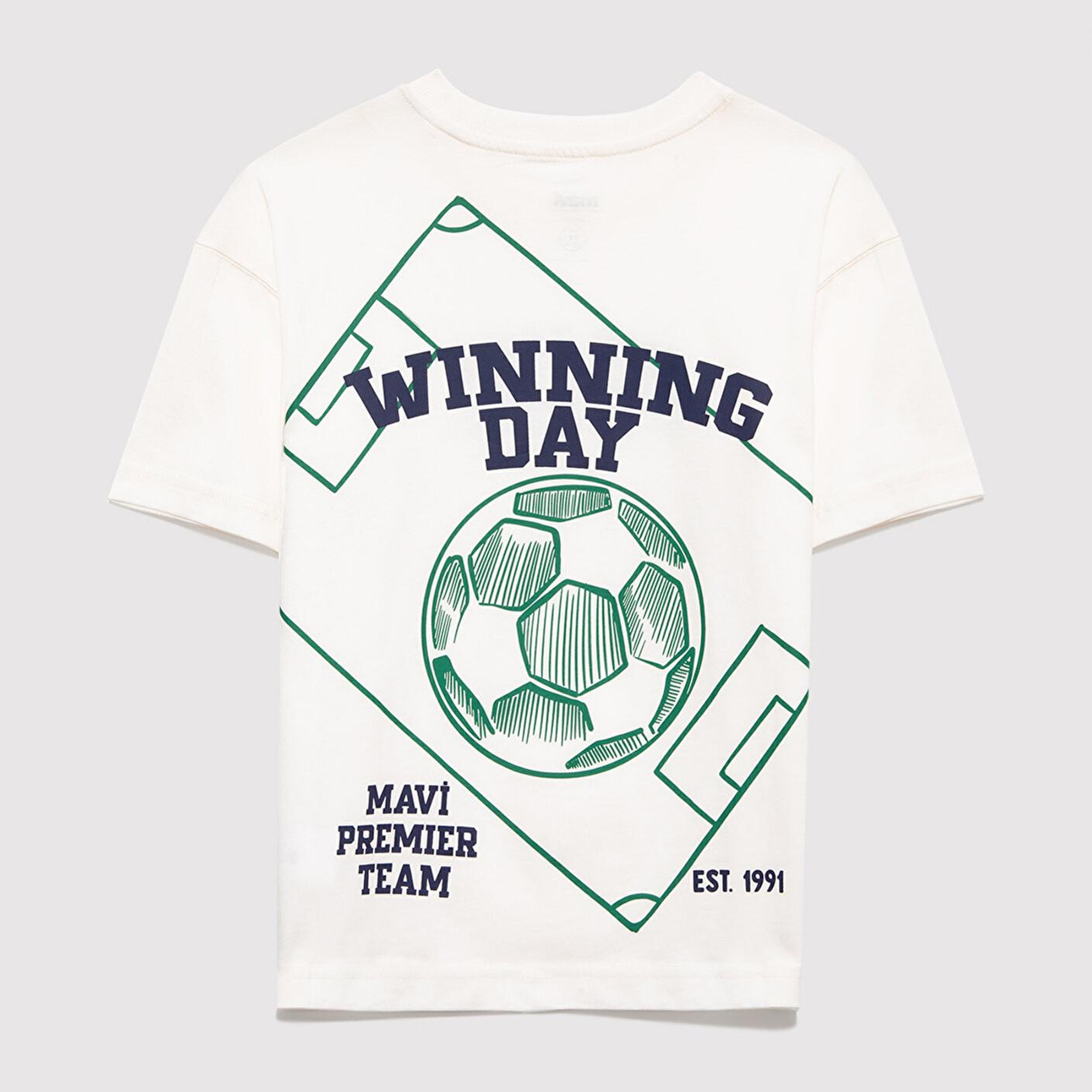 Mavi Baskılı Ekru Tişört Loose Fit / Bol Rahat Kesim 6610413-70057