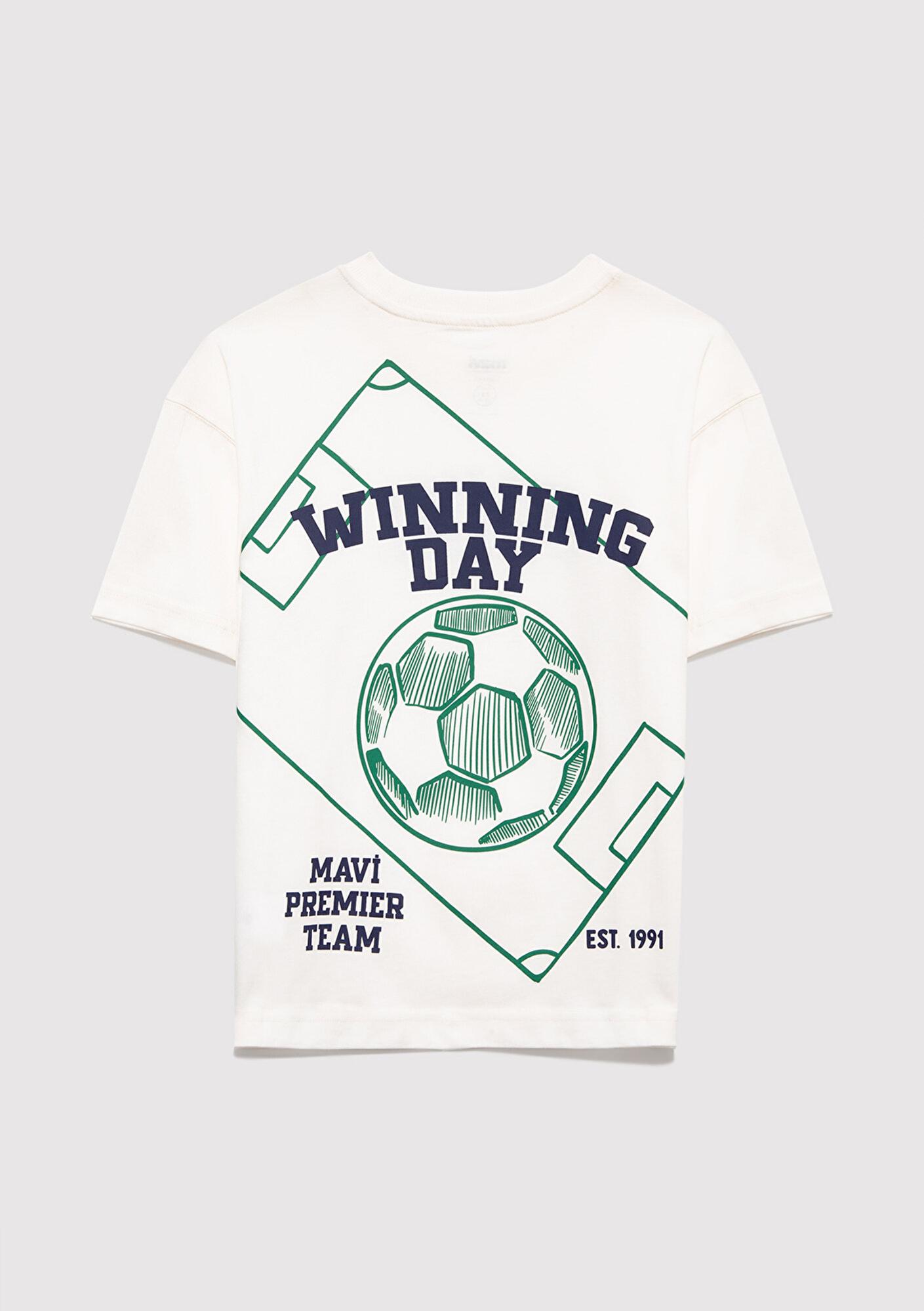 Mavi Baskılı Ekru Tişört Loose Fit / Bol Rahat Kesim 6610413-70057