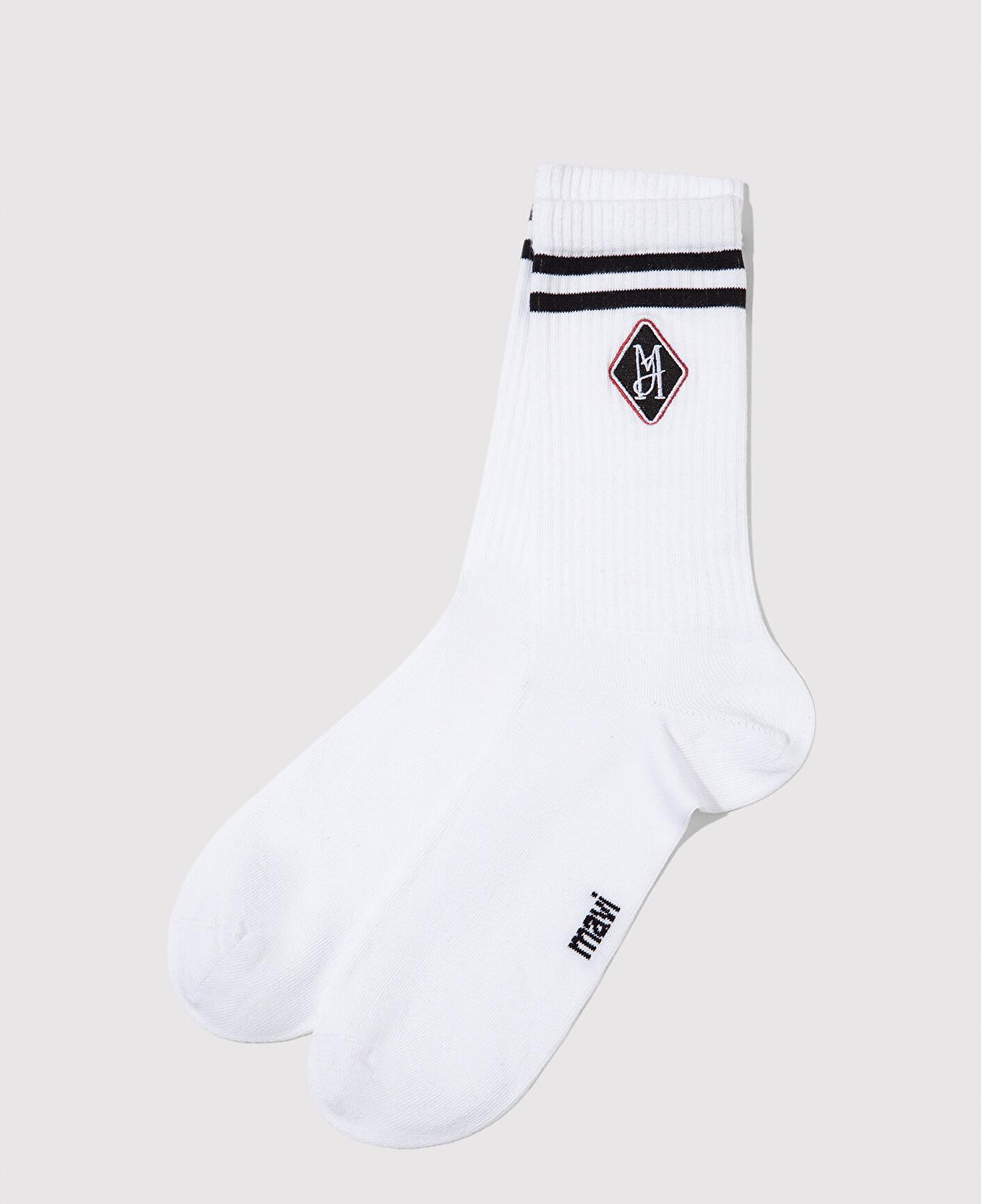 Mavi MJ Nakışlı Beyaz Soket Çorap 0912196-620